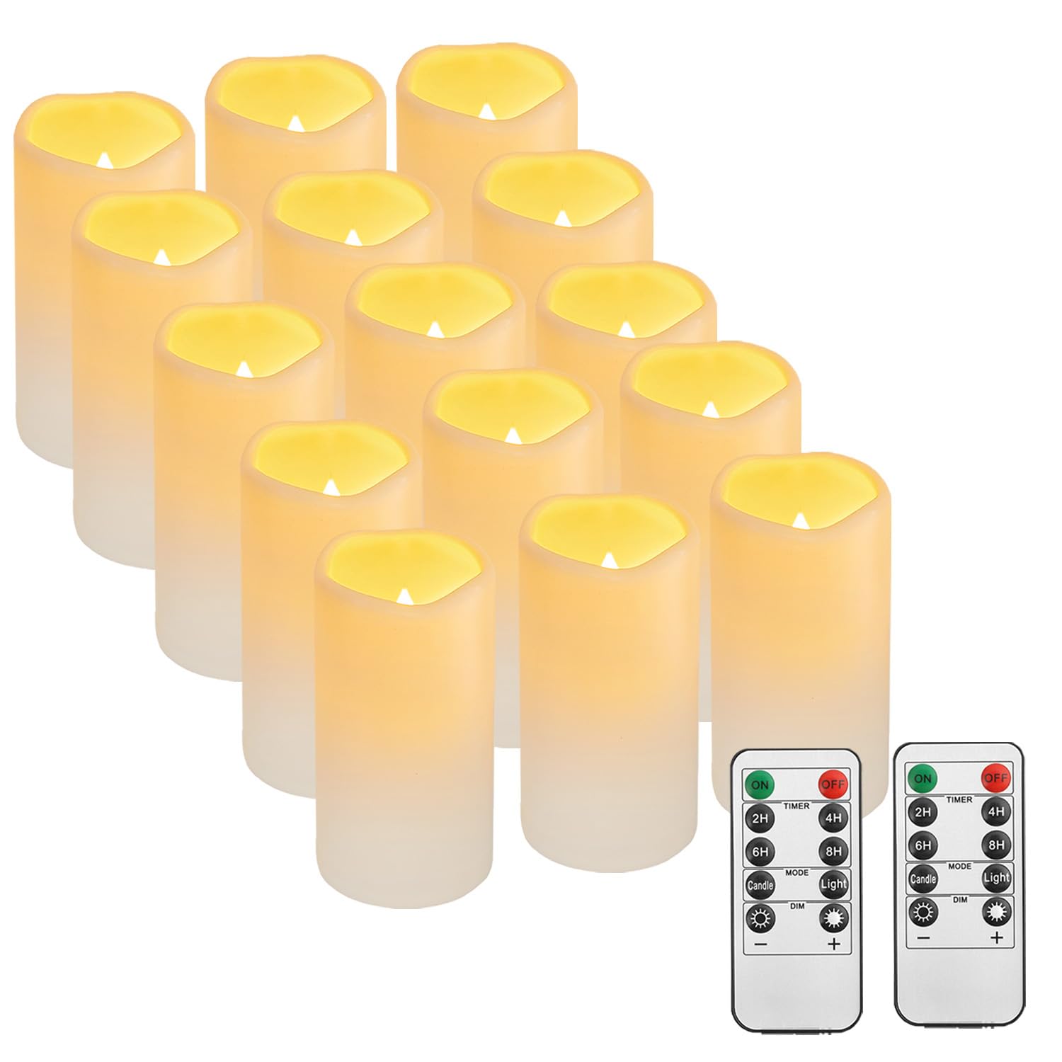 Biyanuo 15Pack Outdoor Plastic Flameless Candles With Remote Control And Timer, Led Flickering Battery Operated Electric Pillar