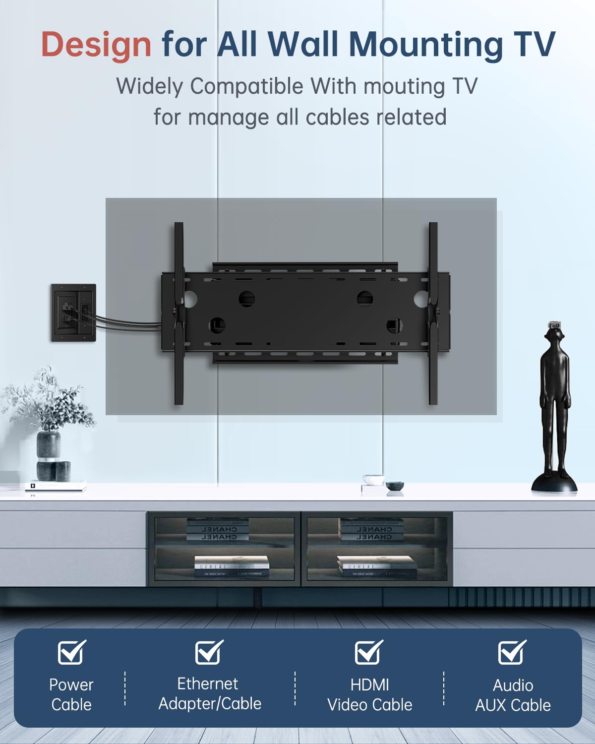 Elecpow In Wall Cable Management Kit, Hide Tv Power Cables & Low Voltage Wires Behind The Wall, Recessed Outlet For Wall Mountin