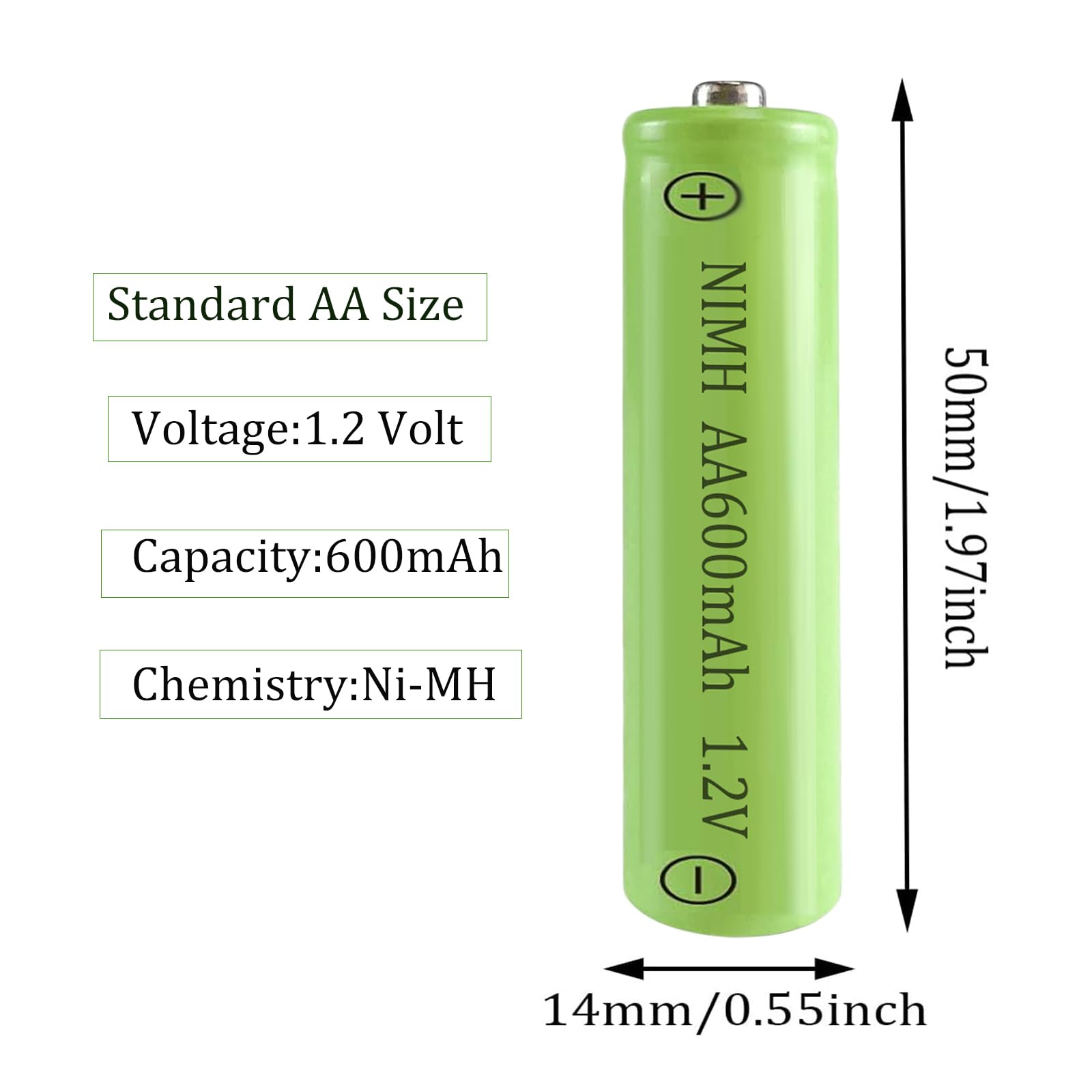 12 Pack 1.2V Aa 600Mah Ni-Mh Rechargable Batteries For Solar Lights.