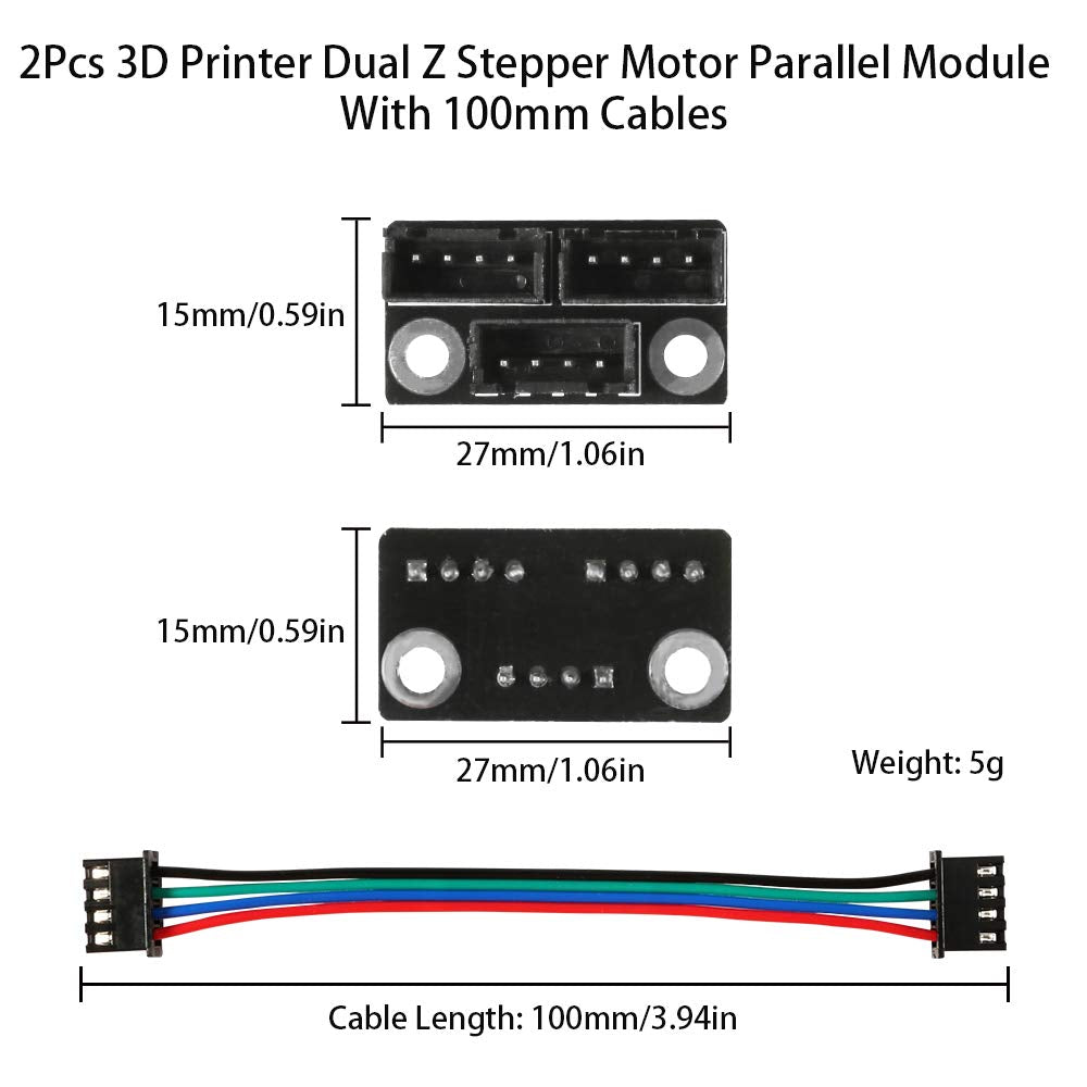 Aokin 3D Printer Parts And Accessories, 2Pcs 3D Printer Stepper Motor Parallel Module With 100Mm Cables For Double Z Axis Dual Z