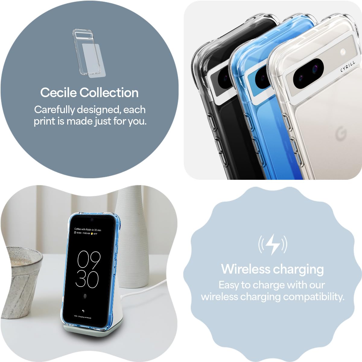 Cyrill Cecile Compatible With Google Pixel 8A Case Clear, Matte Frosted [Anti Fingerprint] Shock Absorbent Bumpers Protective Ph