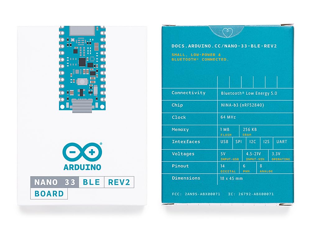 Arduino Nano 33 Ble Rev2 [Abx00071]   Nrf52840   Micropython, Small Form Factor, Bluetooth Low Energy, 3V3