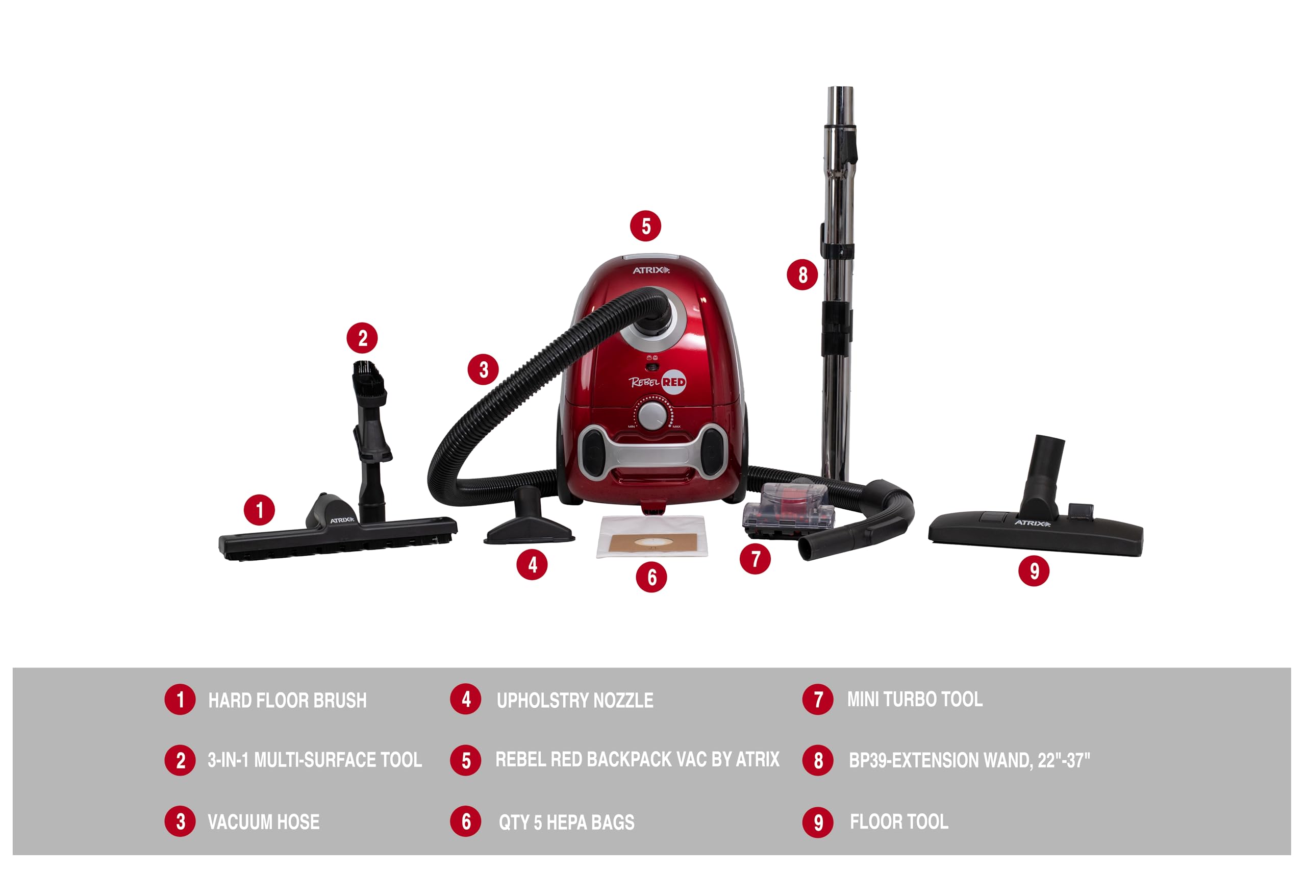 Atrix Rebel Red Hepa Canister Vacuum