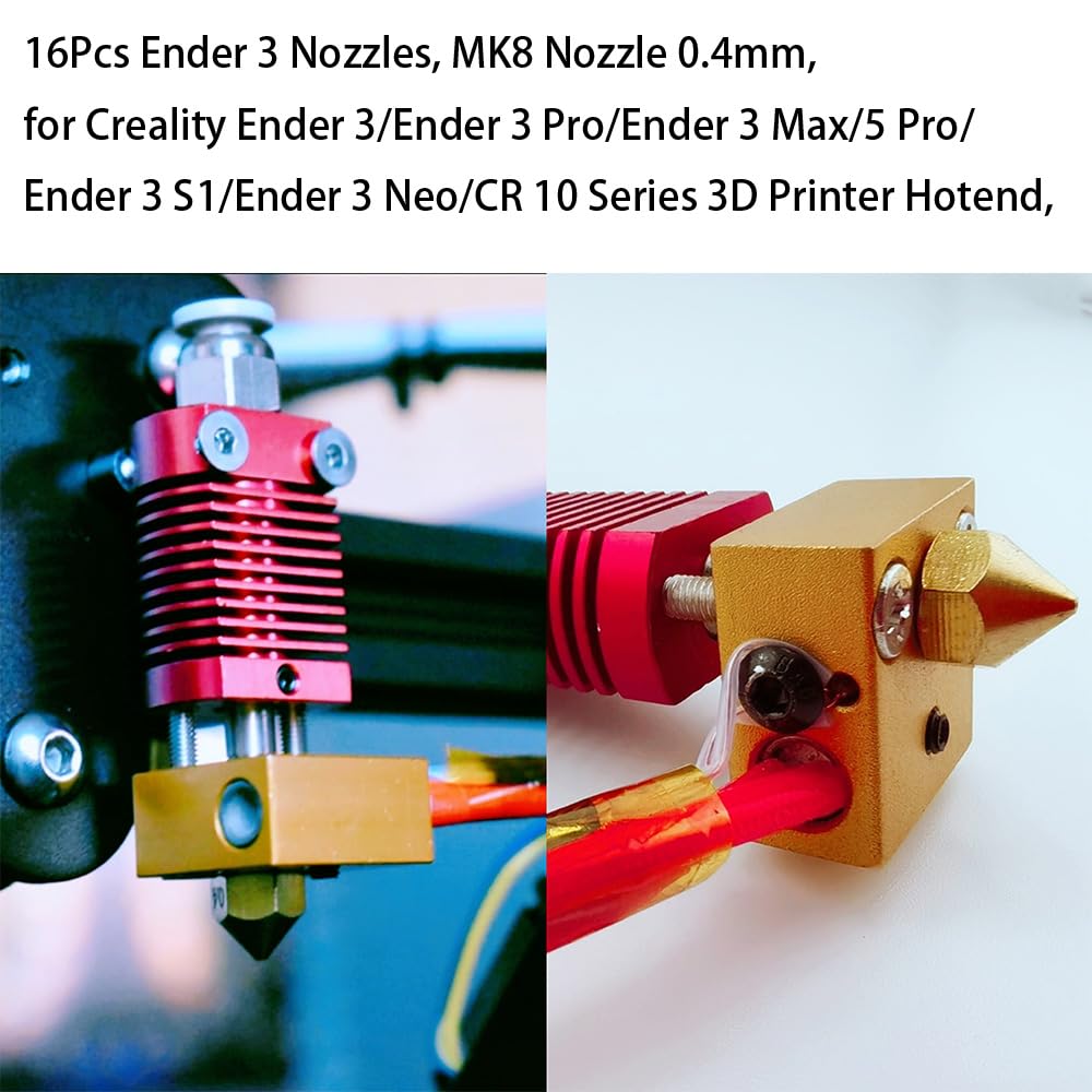 16Pcs Ender 3 Nozzles 0.4Mm, Mk8 Extruder Nozzles 0.4Mm Compatible For Creality Ender 3 V2/Ender 3 Pro/Ender 3 Max/Ender 5 Pro/E