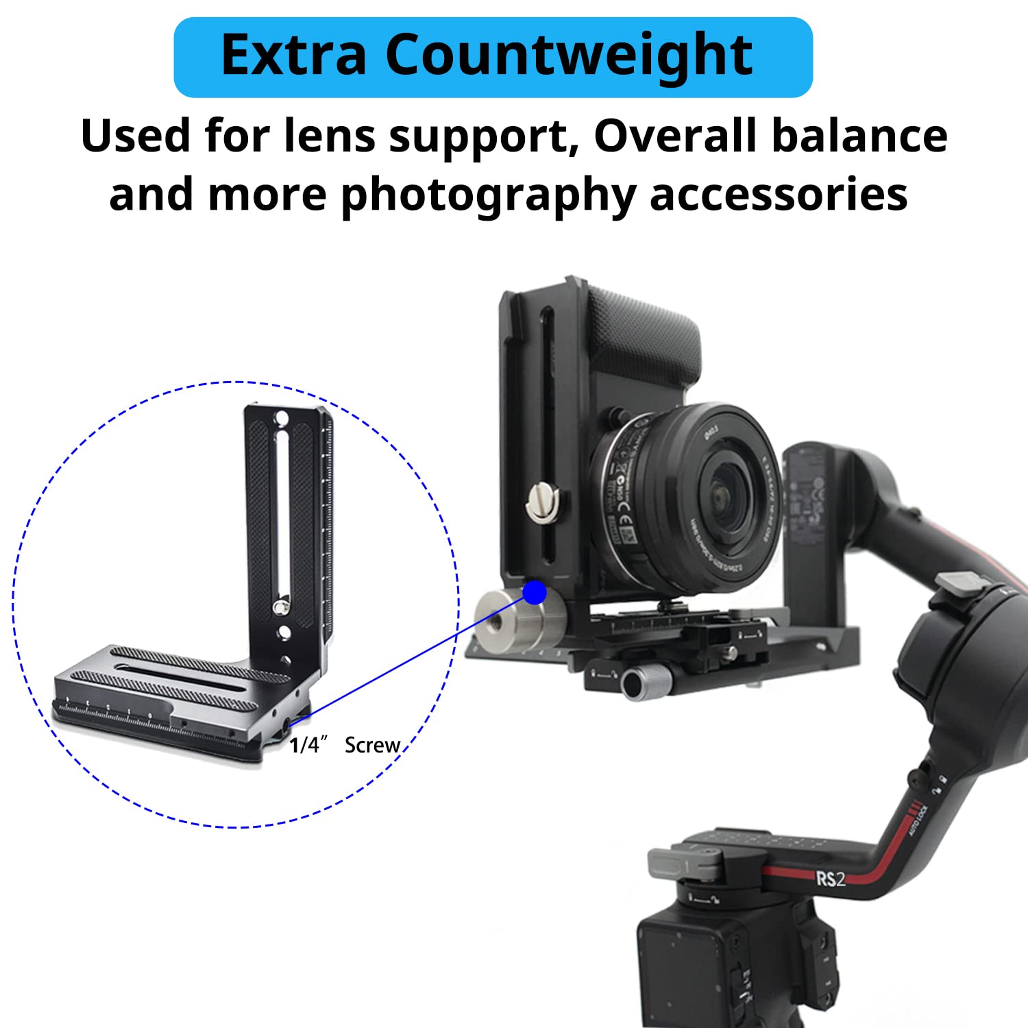 Hafoko Aluminum L Bracket Vertical Horizontal Switching Handle Camera Quick Release Plate Compatible For Zhiyun Crane 2/Crane 3 Gimbal Stabilizer Tripod Monopod