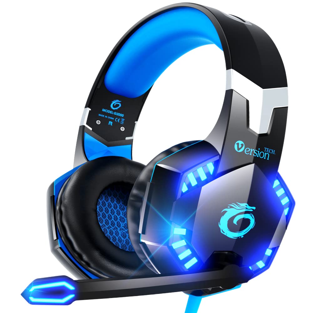 Versiontech. G2000 Gaming Headset For Ps5 Ps4 Xbox One Controller,Bass Surround Noise Cancelling Mic, Over Ear Headphones With L