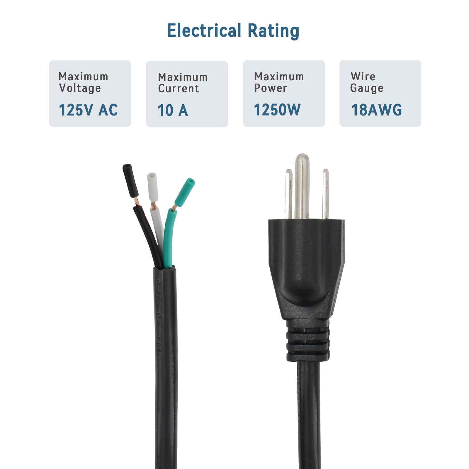 10Ft Power Cable Replacement, Cable 110V 115V 120V 300V Pigtail For Appliance, Nema 5 15P Plug Us Sjt 18Awg (18/3)