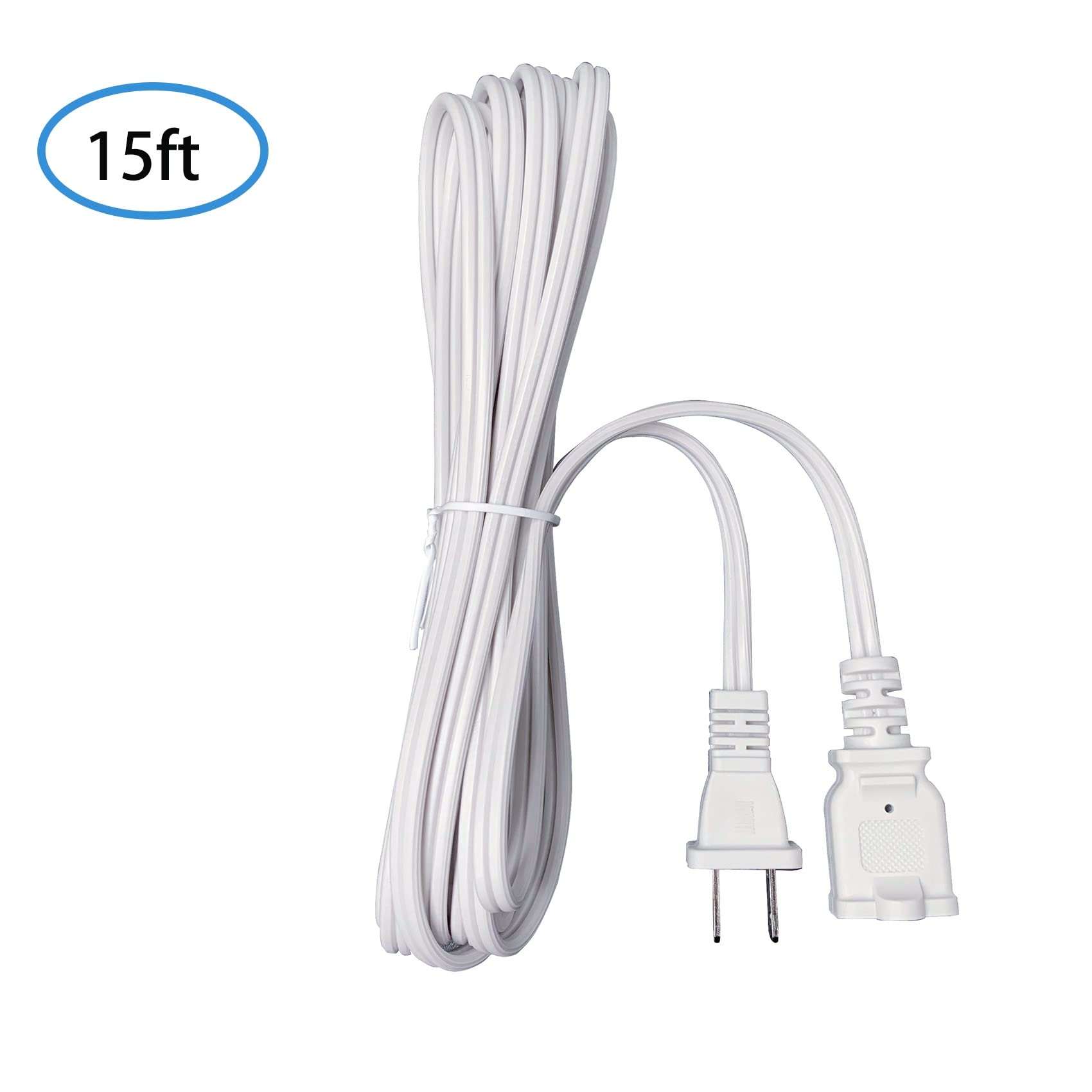 Extension Cord 15 Ft, 2 Prong 18 Gauge Male Female Power Cable, 2 Outlet Saver Power Extension Cords For Nema 5 15P To Nema 5 15