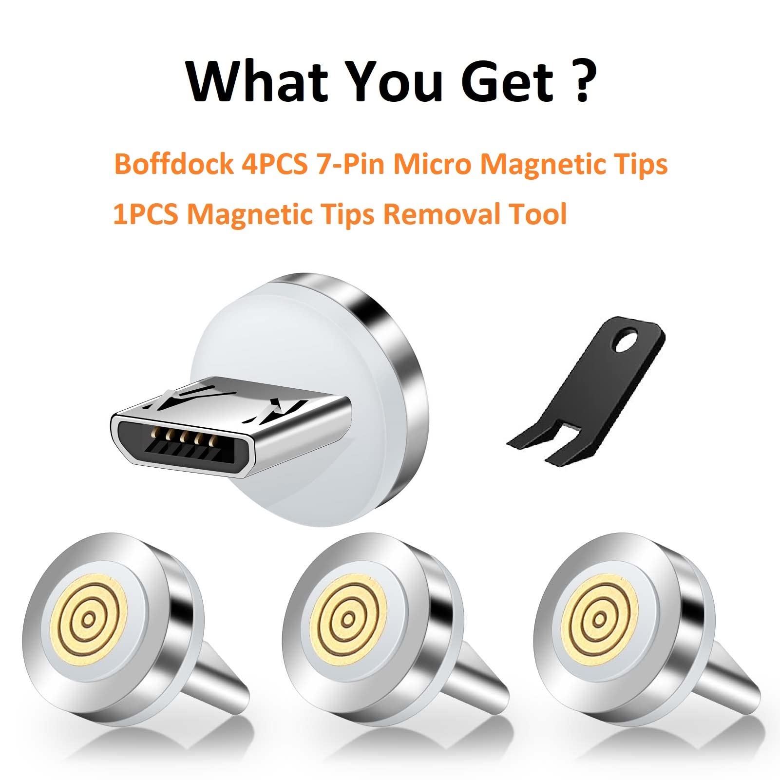 Boffdock 4Pcs 7 Pin Magnetic Connector Tips Head For Micro Usb Android Devices With 7 Contact Points