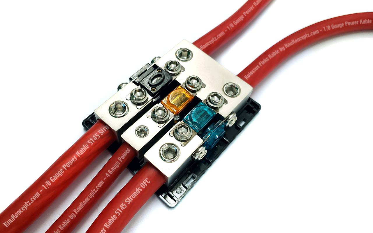 Knukonceptz Bassik High Current 3 Way 0 Gauge Fuse Distribution Block   200 Amp