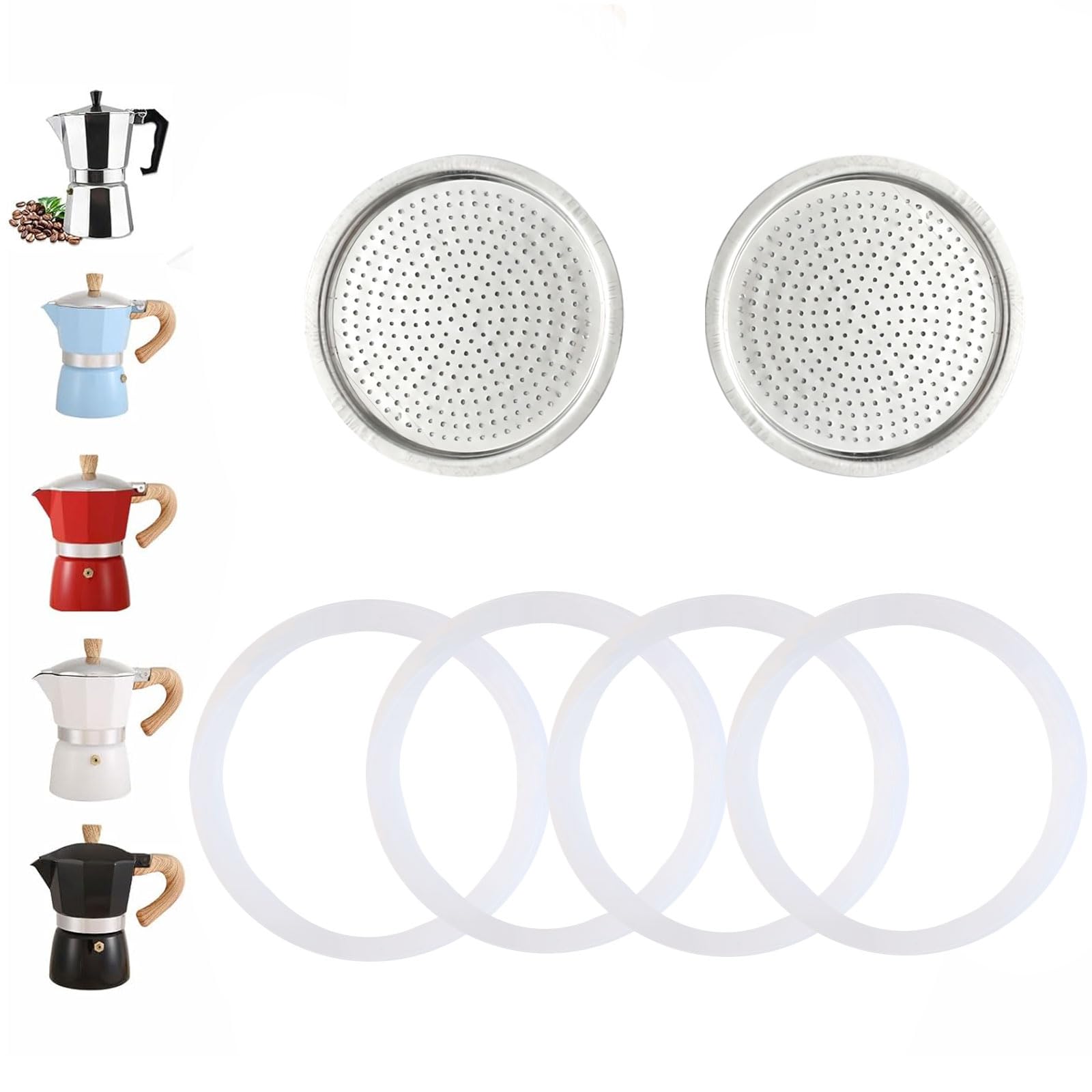 Ditosh 2 Pcs Filter With 4 Pcs Silicone Gasket Seals For 3 Cup Stovetop Espresso Coffee Maker Replacement Parts For Ditosh Alumi