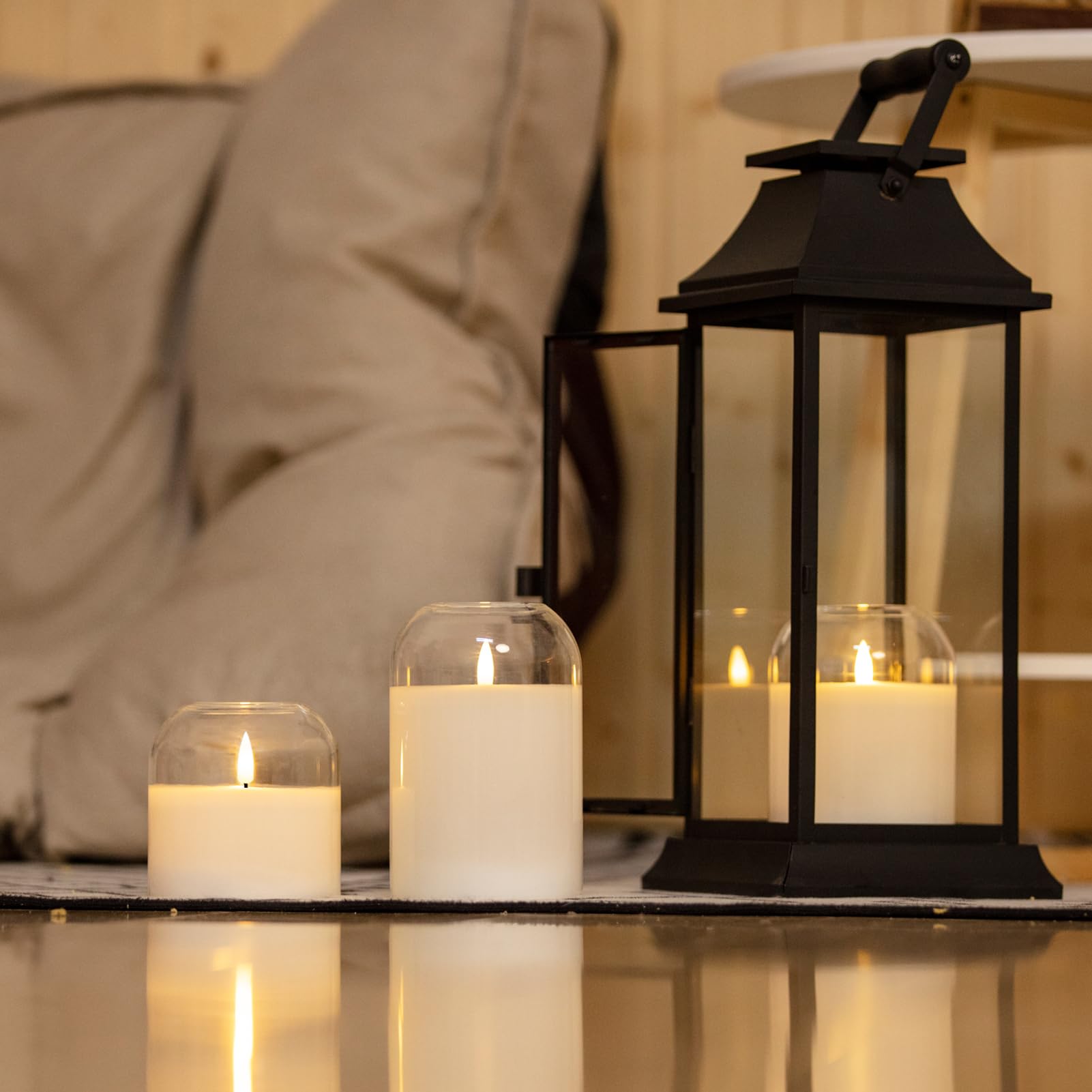 Volnyus White Glass Flameless Candles Set Of 3 (F 4'' H 4'' 5'' 6'') With Remote Battery Operated Flickering Led Pillar Candles