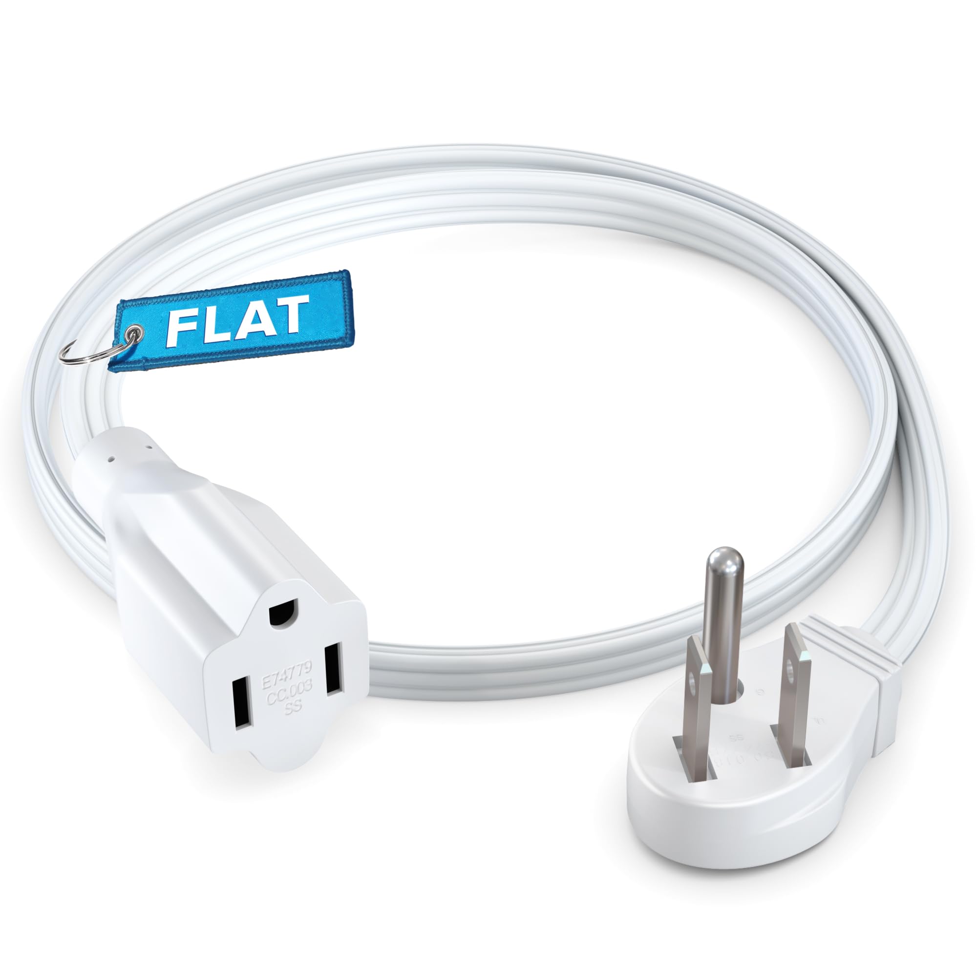 Maximm Extension Cord (1 Foot) 1 Outlet Flat Wire, 3 Prong 45 Angled Flat Plug, 16 Awg Power Cord   Ul Certified (White)
