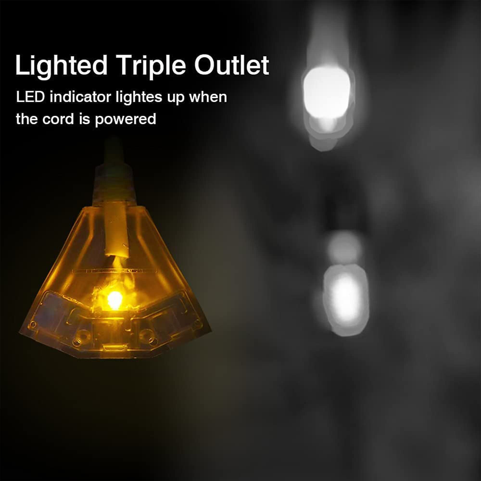 Honderson 15 Ft Lighted Outdoor Extension Cord With 3 Power Outlets,12/3 Sjtw Heavy Duty Yellow Extension Cable With 3 Prong Gro