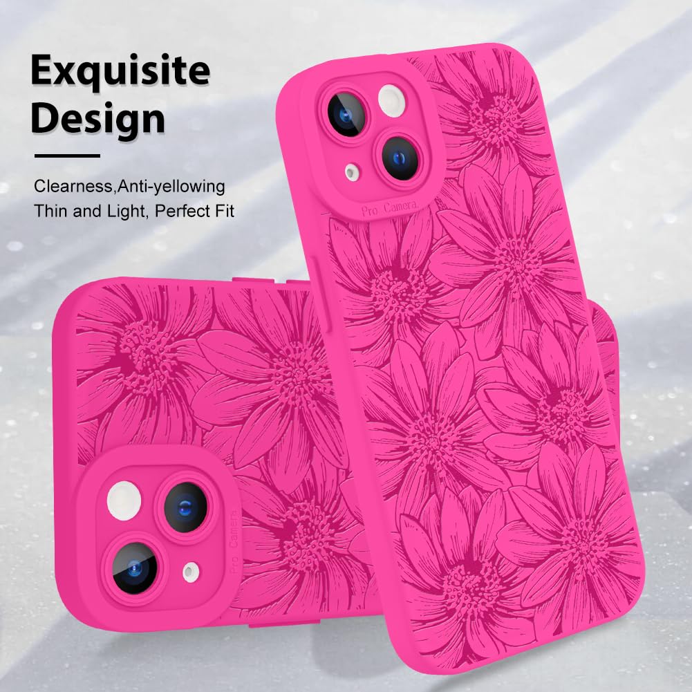 Mzelq For Iphone 14 Case, Silicone Floral Flowers Sunflowers Cute Pattern, Camera Protection Soft Slim Phone Case For Iphone 14