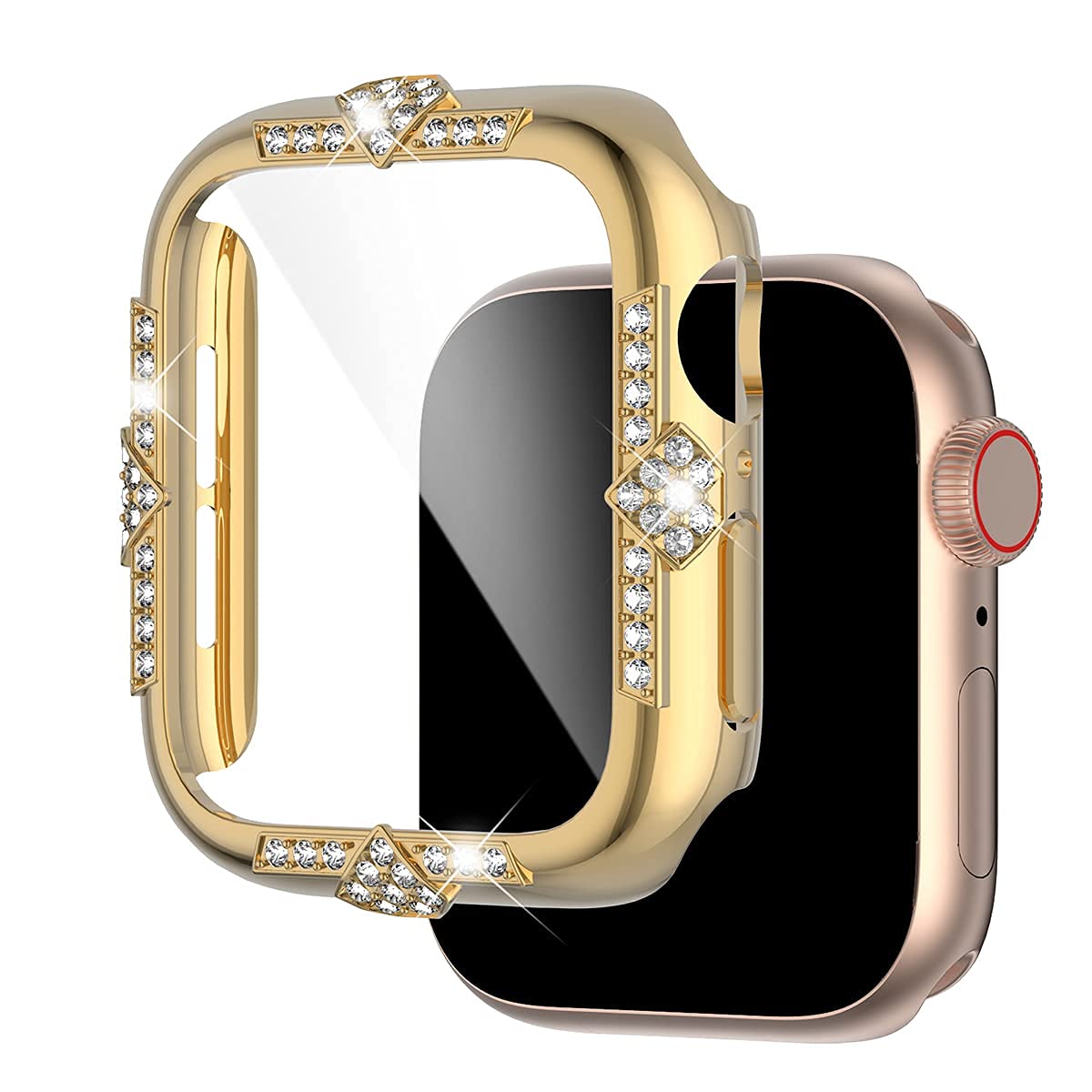 Falandi Hard Case Compatible With Apple Watch Case Series Se 6/5/4 40Mm Rhinestones With Built In Glass Screen Protector Diamond