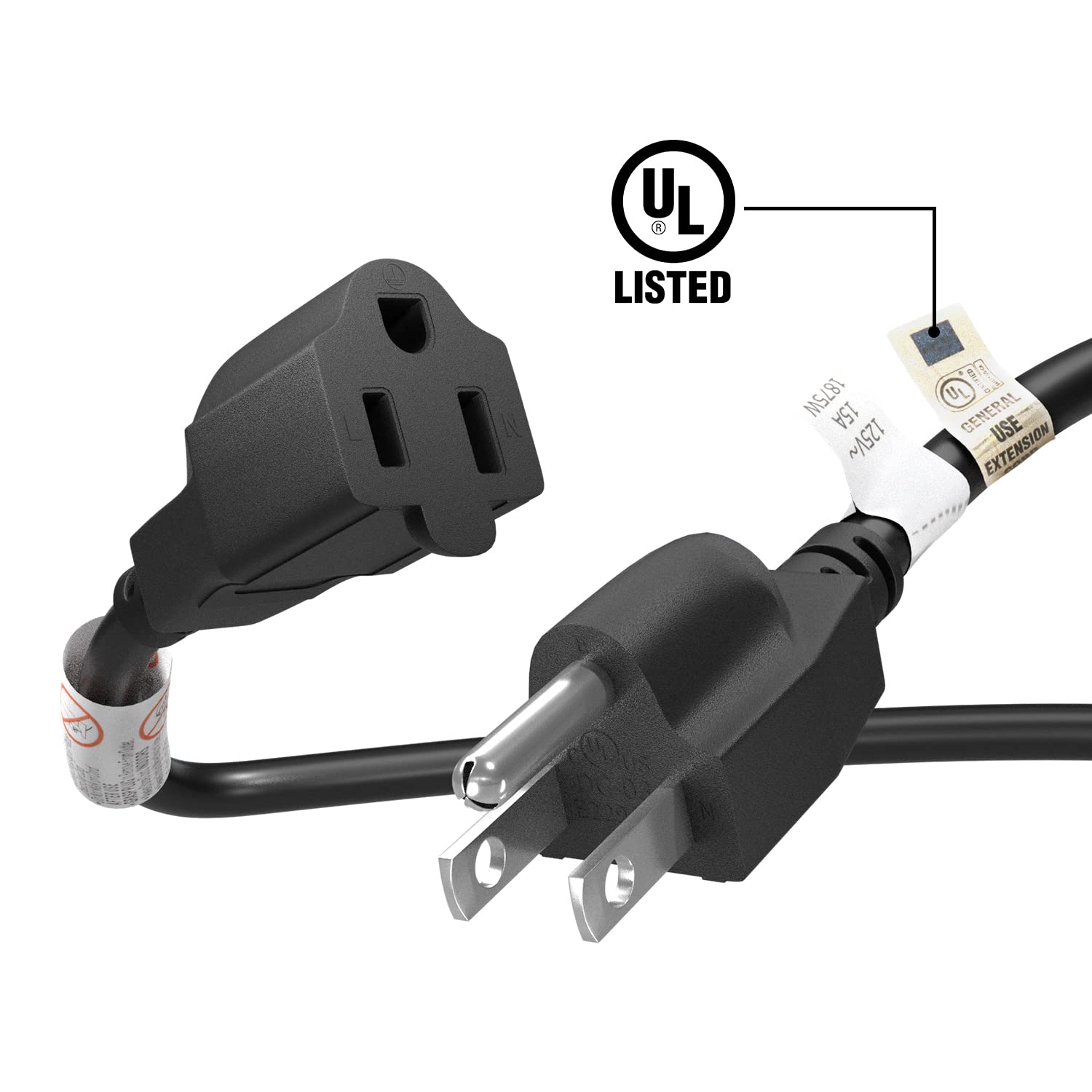 Firmerst 15 Amp 2 Feet 3 Prong Extension Cord 14 Gauge 1875W Black