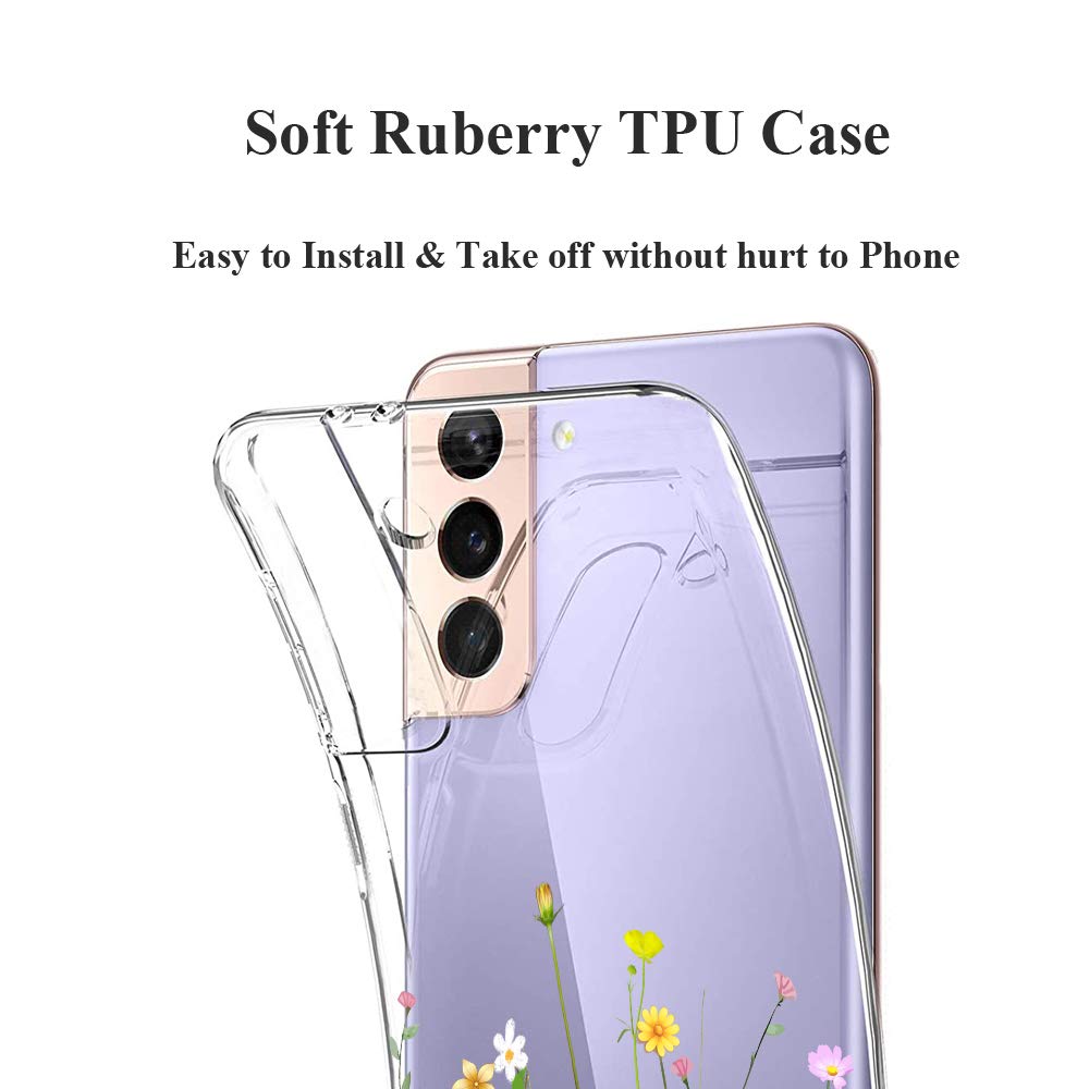 Unov Case Compatible With Galaxy S21 Case Clear With Design Soft Tpu Shock Absorption Slim Embossed Pattern Protective Back Cove