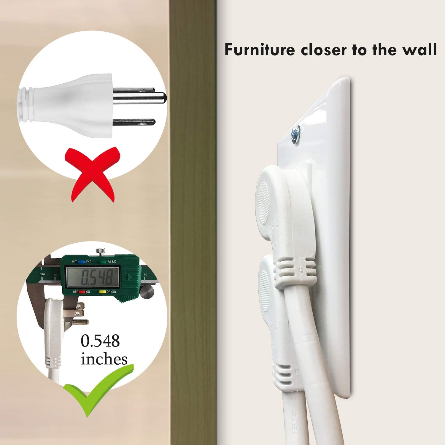 Firmerst 1875W Flat Plug Extension Cord 10 Feet 14 Awg 15A White, Pack Of 2