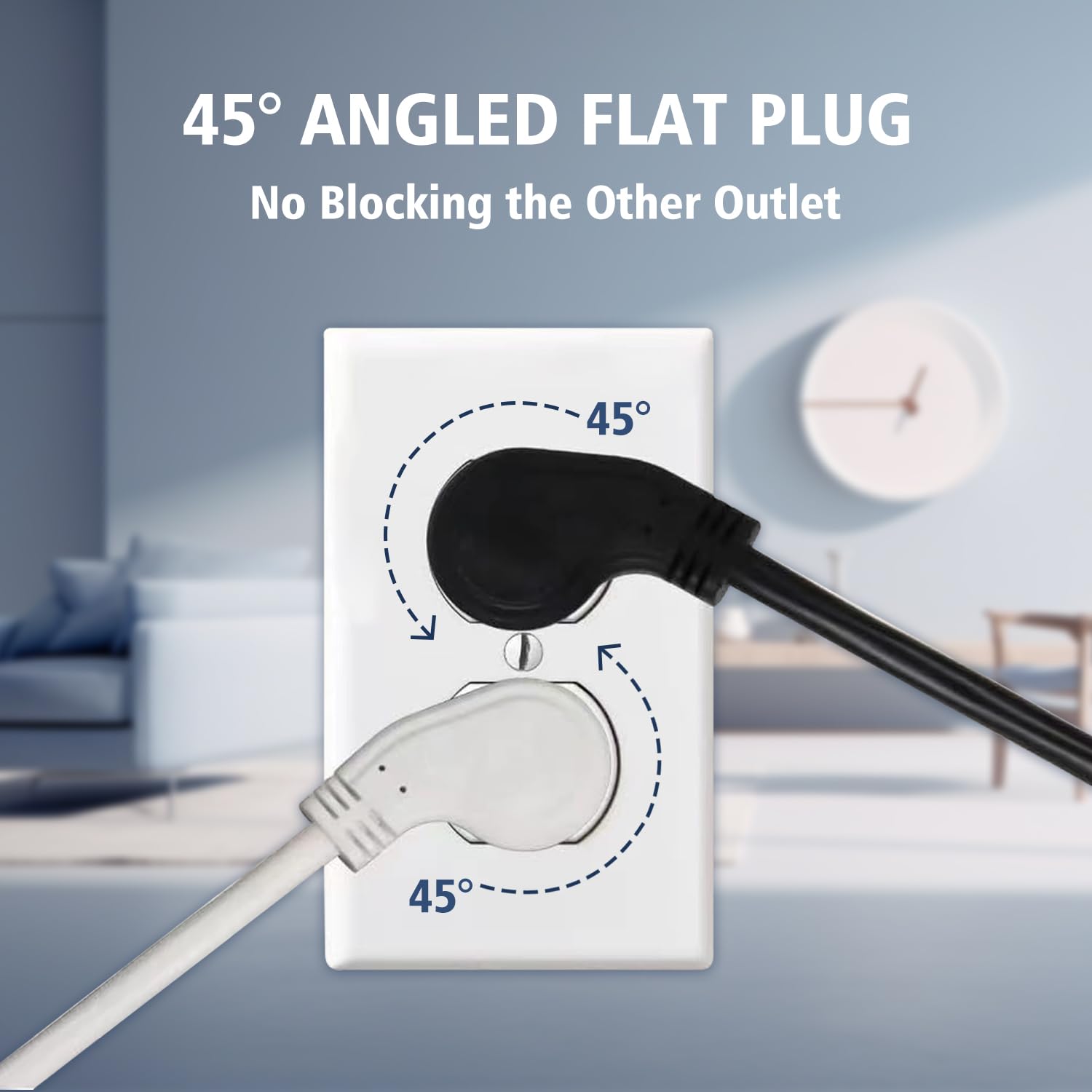 1875W Short Extension Cord,15A 16Awg Low Profile Flat Plug Heavy Duty Extension Cord Outlet Saver 3 Prong Grounded Power Cable (