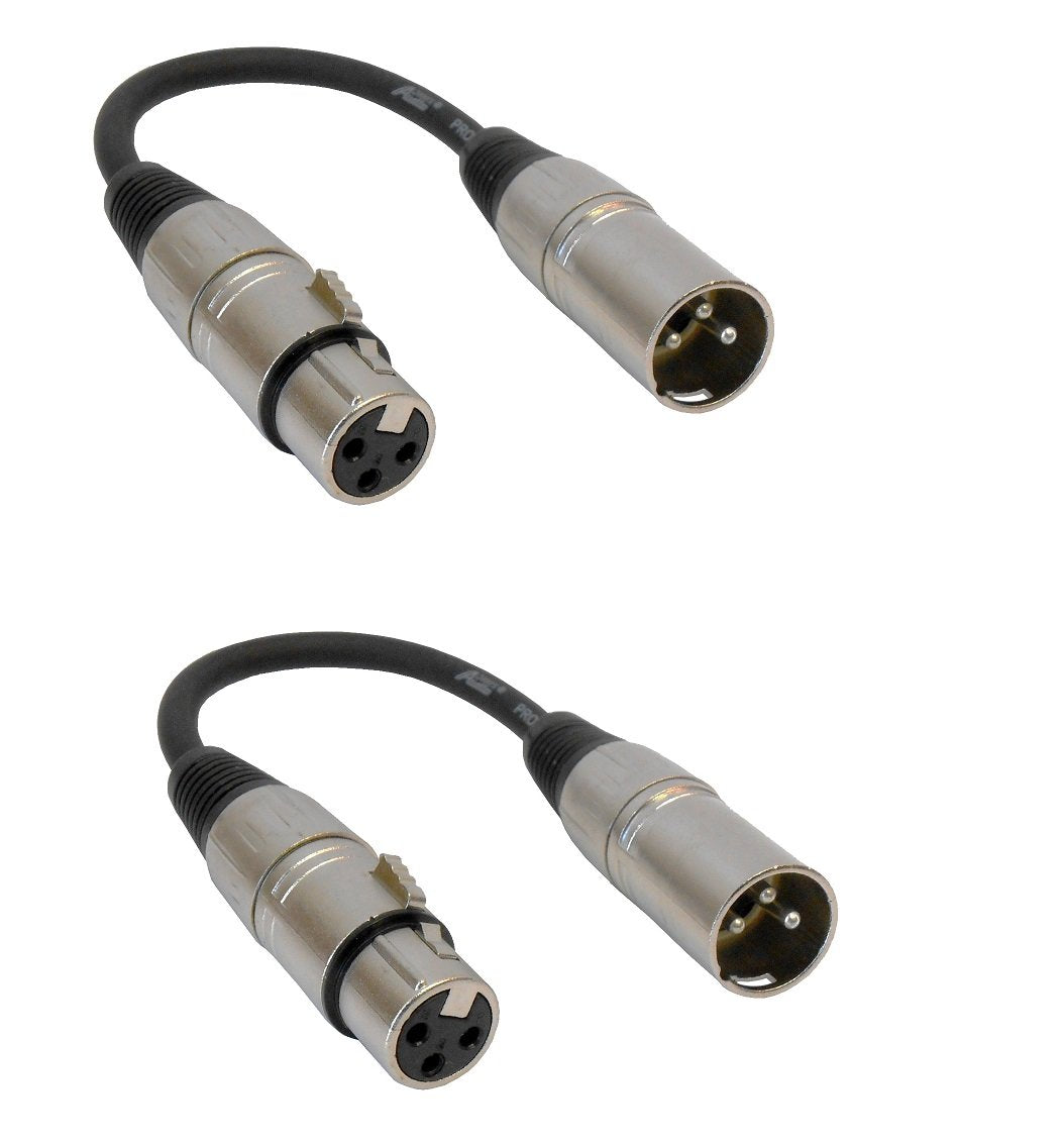 Audio2000'S Adc203Nx2 2 Pack Xlr Male To Xlr Female Balanced Audio Patch Cables  6 Inches (Tip To Tip)