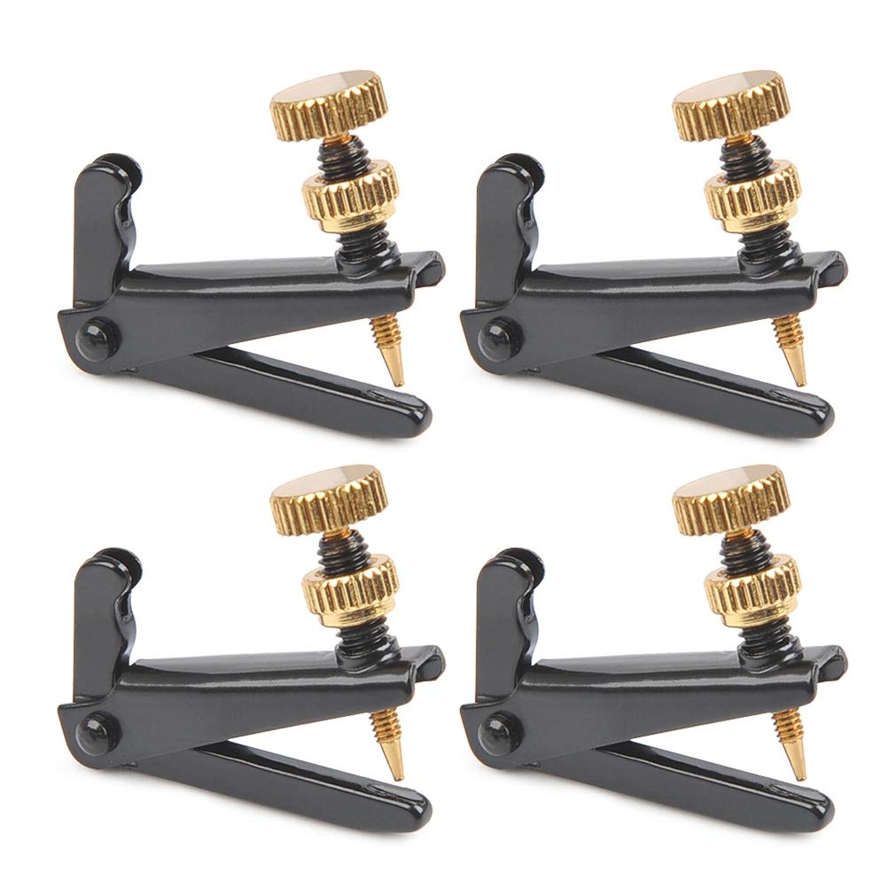 Timesetl 4Pack Violin Fine Tuners For 4/4 3/4 Violin Metal String Adjuster Nickel Plated Anti Rust (Black + Gold)