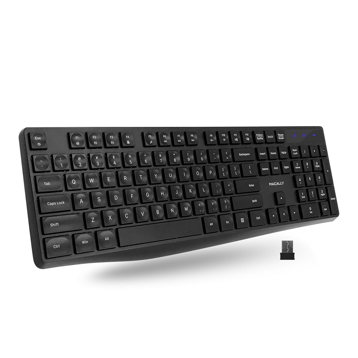 Macally Wireless Keyboard | 2.4 Computer Keyboard | Full Size Keyboard Wireless (Quiet Keys) All Day Comfortable Typing With Cor