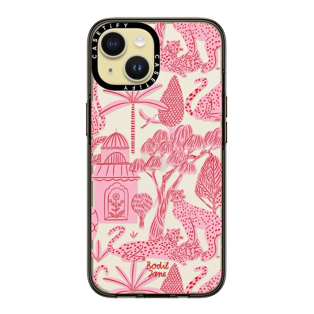 Casetify Compact Case For Iphone 15 [2X Military Grade Drop Tested / 4Ft Drop Protection]   Cheetah Paradise Pink   Clear Black
