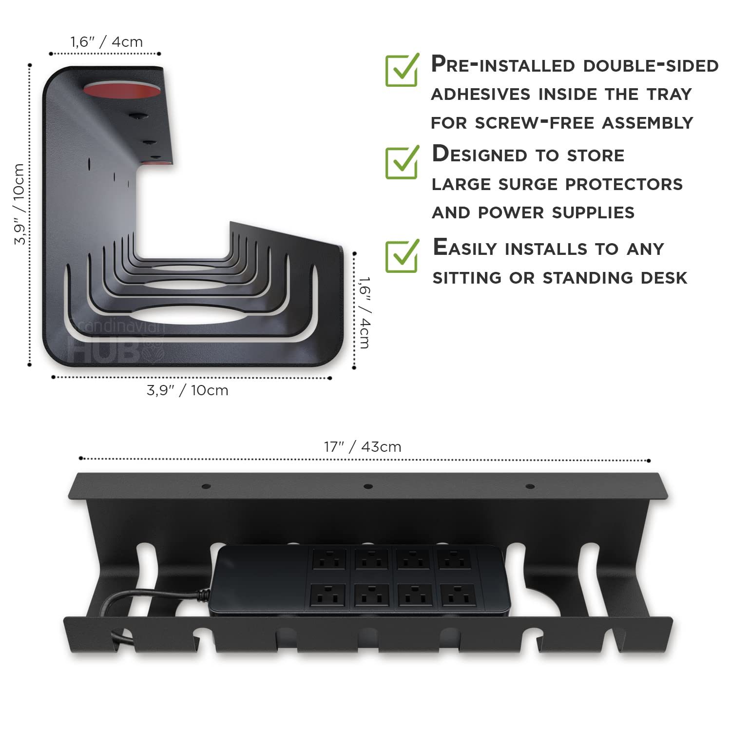 Under Desk Cable Management Tray   No Drill Cable Management For Glass Desk. Under Desk Cable Organizer For Wire Management. Perfect Standing Desk Cable Management Rack (Black   Set Of 2)