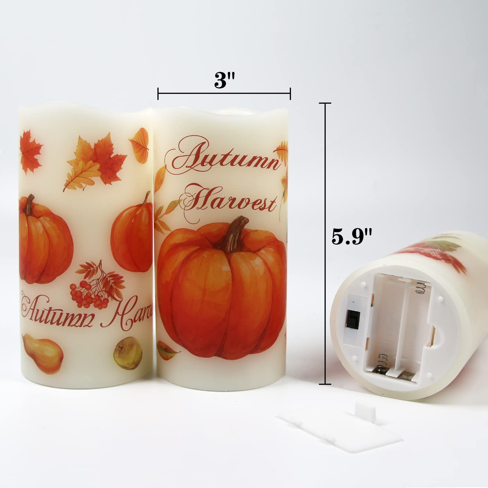 Lordearon Fall Pumpkin Flameless Candles Real Wax Led Candles Thanksgiving Decor Battery Operated Thanksgiving Pillar Candles Wi