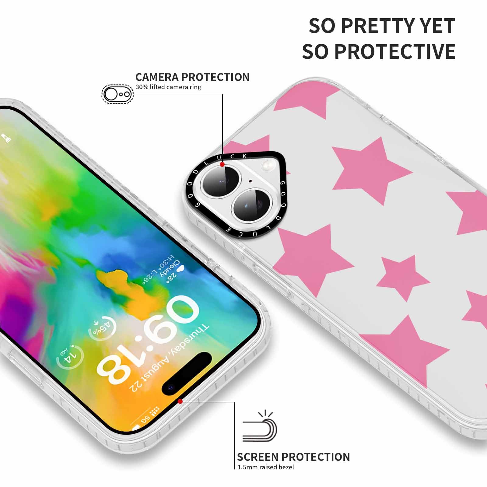 Rumdey 2 Pack Cute Star Girls Woman Phone Case Aesthetic For Iphone 16 Plus 6.7 Inches, Silicone Soft Shockproof Tpu 2 Pcs Bumpe