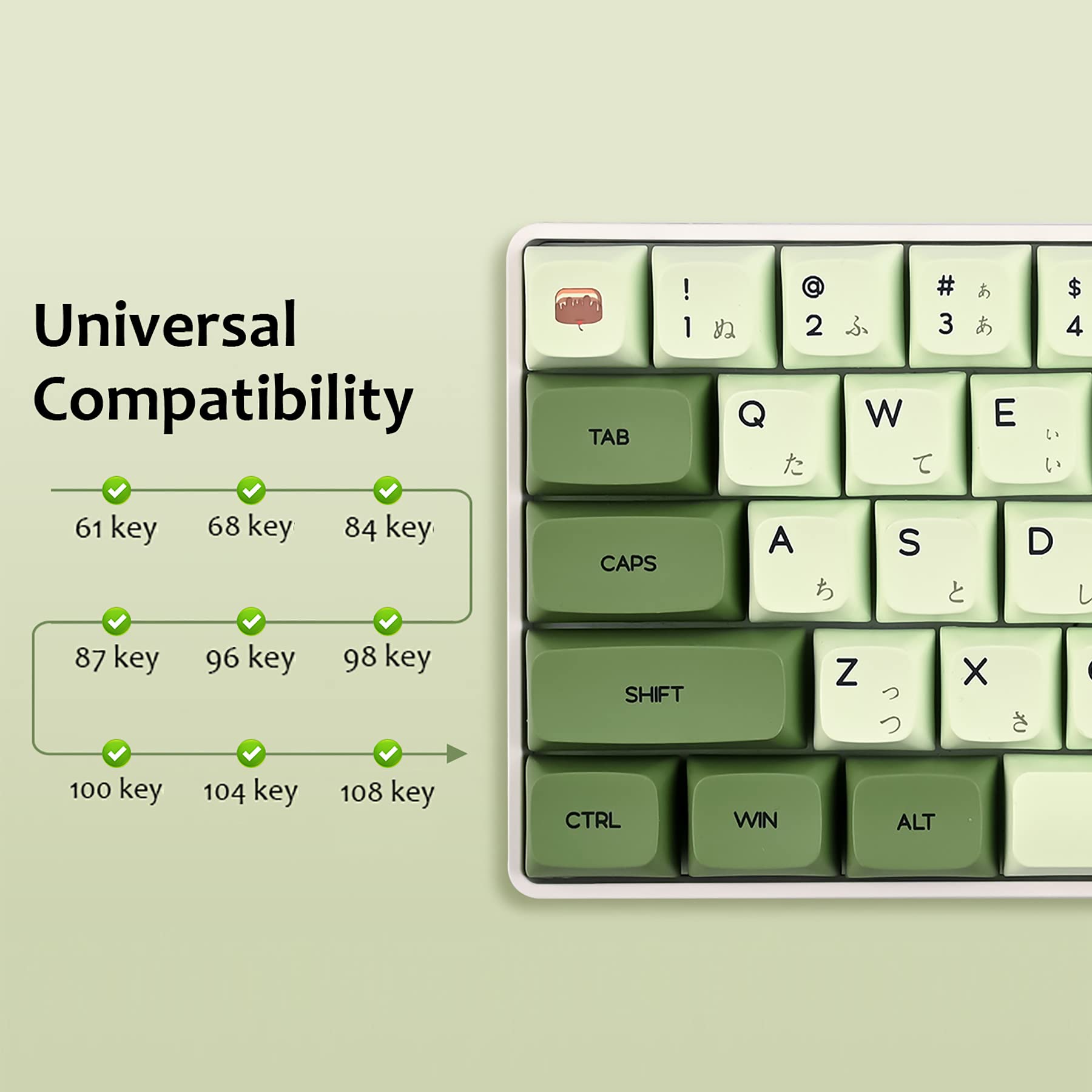 Guffercty Kred Gtsp Xda Profile Japanese Keycaps 60 Percent Pbt 122 Key Green Keycaps Set For Cherry Mx Covers Tenkeyless 60% 65