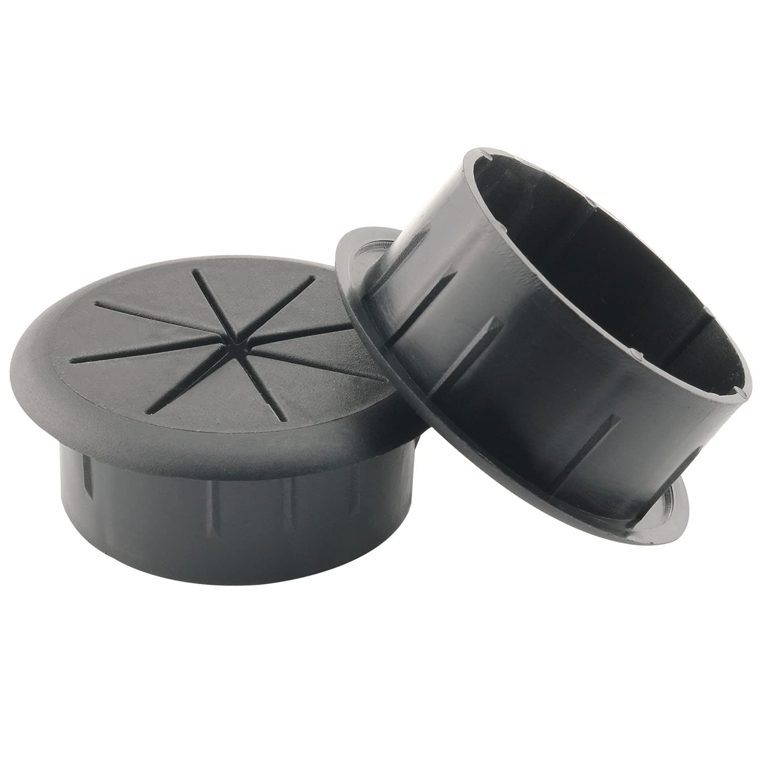 Hjgarden 2Pcs 2 Inch Desk Cord Grommets Wire Cable Hole Cover For Office Furniture 50Mm Eight Petaled Thread Box, Black