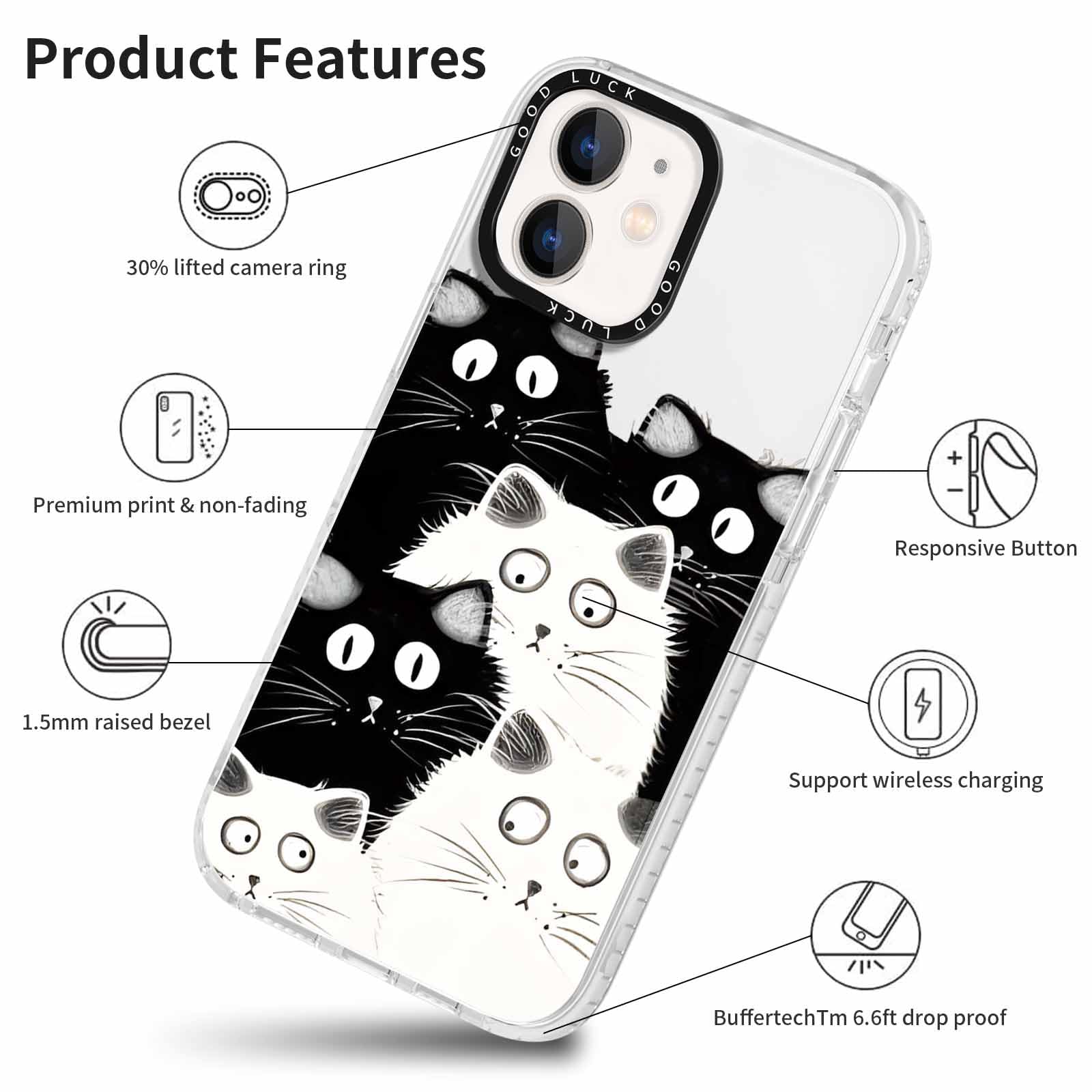 Rumdey 2 Pack Clear Phone Case For Iphone 12 / Iphone 12 Pro 6.1 Inch, Cute Black Cat Aesthetic Pattern Design Protective Soft S