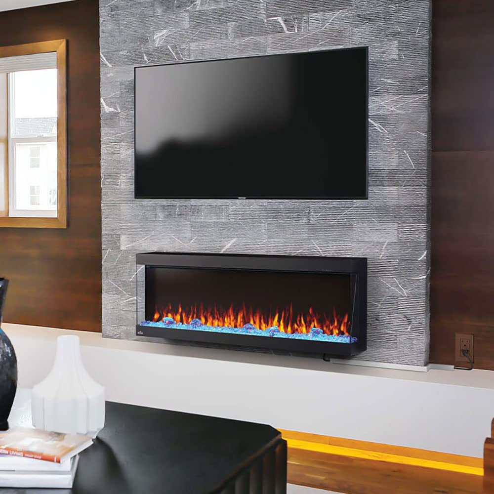 Napoleon Trivista Pictura 50   Nefl50H3Sv   Wall Hanging Electric Fireplace, 50 In, Black, Glass Front, Realistic Flames, Led Em