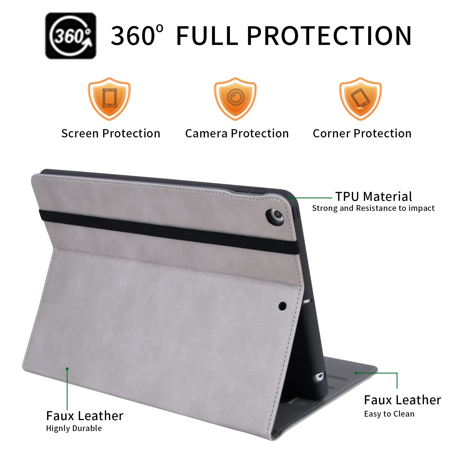 Hfcoupe For Ipad 9Th / 8Th / 7Th Generation Case 2021/2020/2019, Full Body Ipad Cover 10.2 Inch With Pencil Holder And Pocket, M