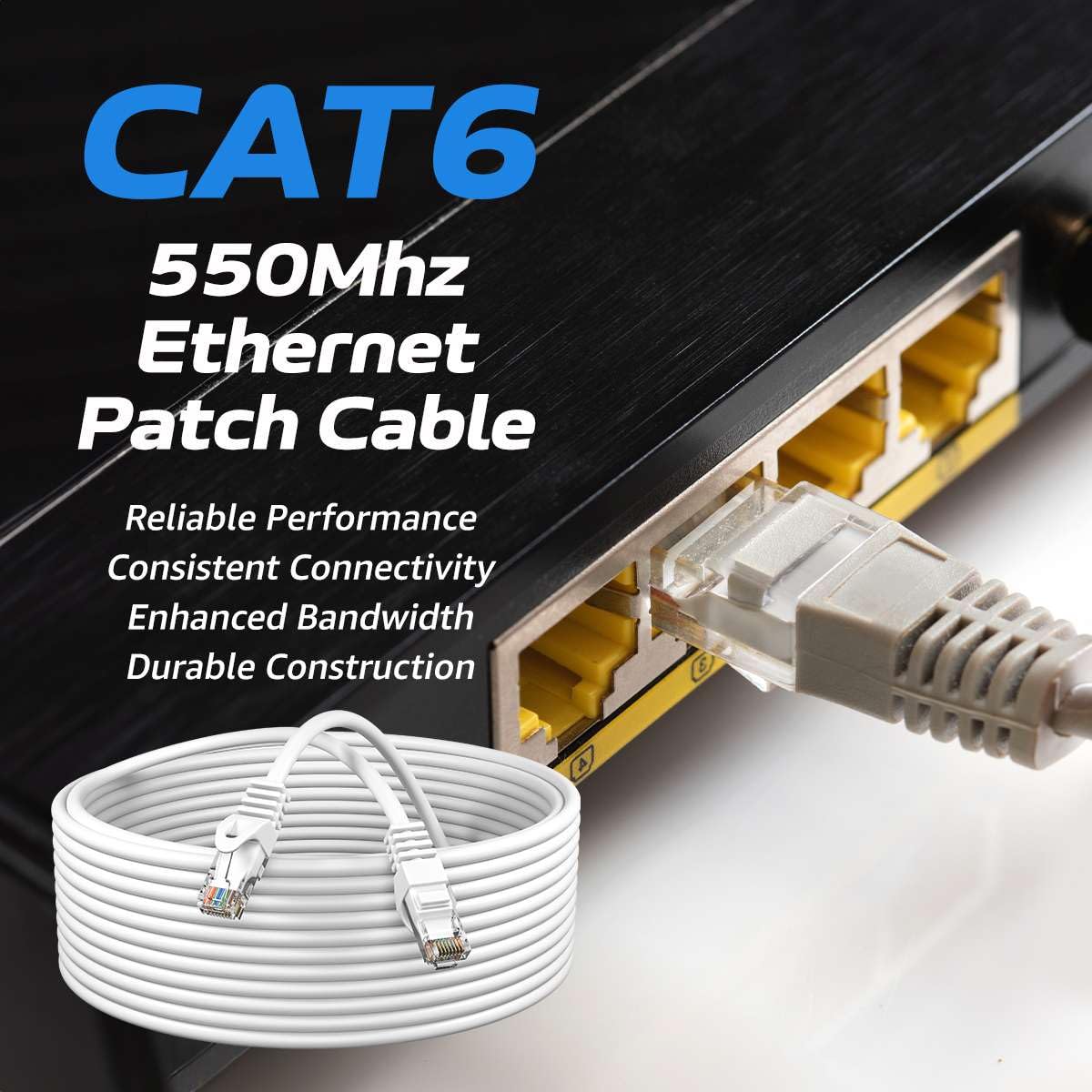 Cables Direct Online Cat6 50Ft Network Ethernet Patch Cable, 550Mhz Internet Wire, Compatible With Pc, Laptop, Modem, Router, Tv