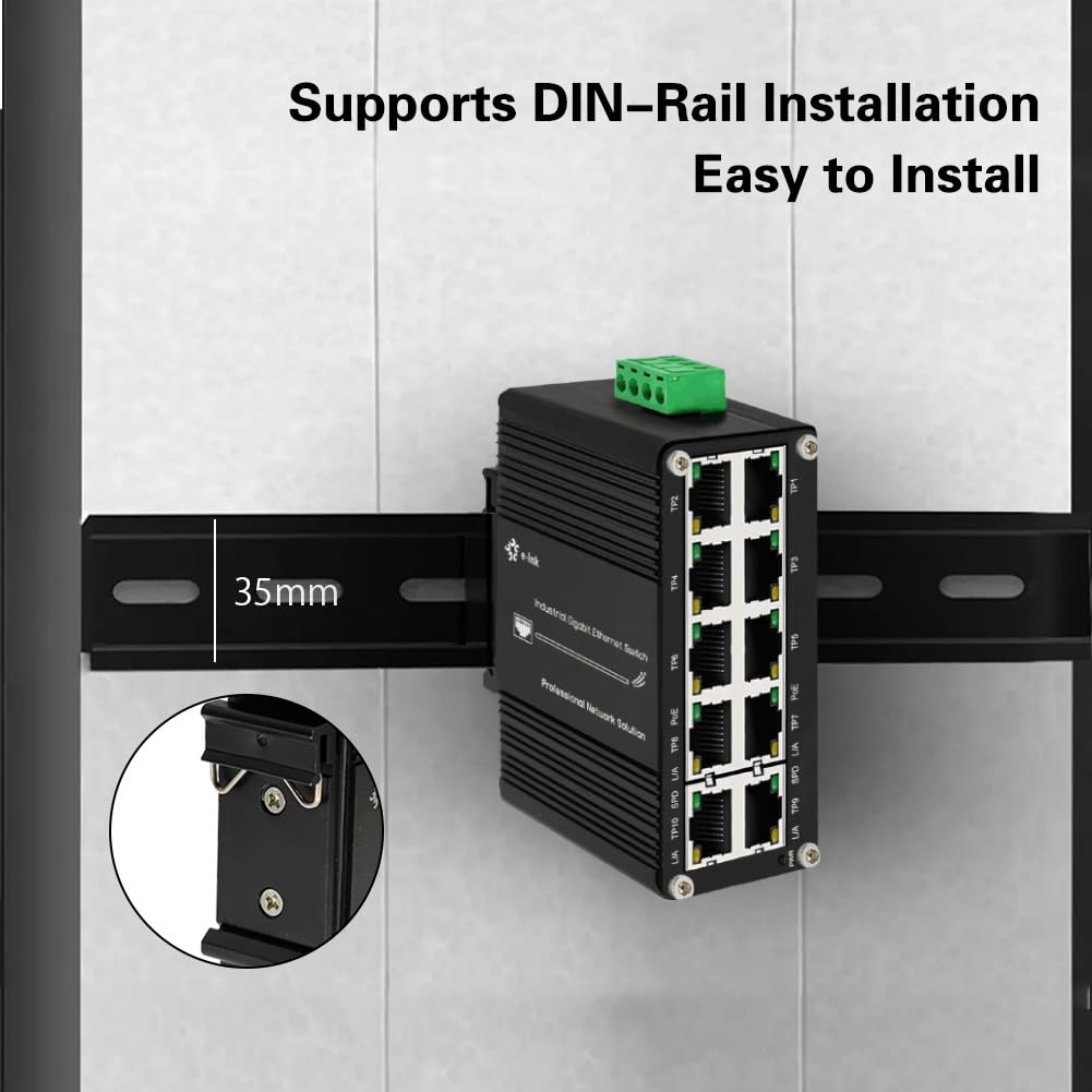 Industrial 8 Port 10/100/1000T 802.3At Poe+ 2 Port Compact Ethernet Switch, 10 Ports Mini Din Rail Mount Ethernet Switch, 48 57V