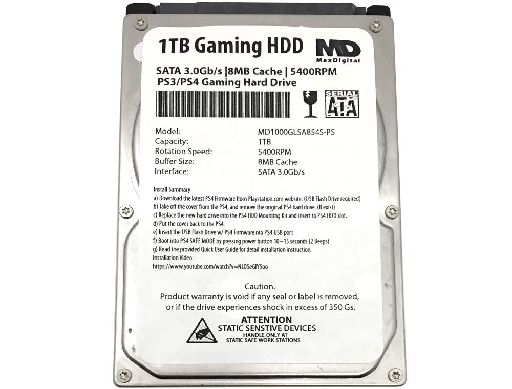 Maxdigitaldata (Md1000Glsa854 Ps) 1Tb 5400Rpm 8Mb Cache (9.5Mm) Sata 3.0Gb/S 2.5'' Gaming Hard Drive (For Ps3/Ps4)   2 Year Warr