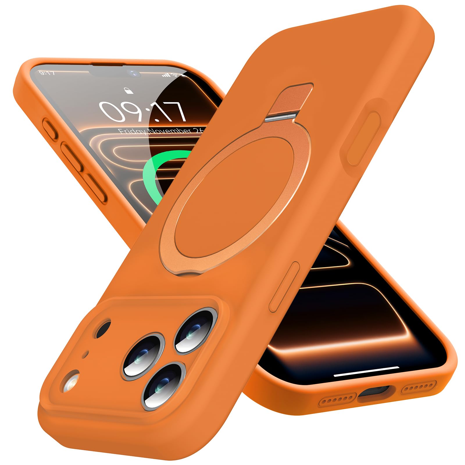 KMAMBAG Mag-Ring Designed for iPhone 17 Pro Case, Liquid Silicone [Moisturizing Factor] Extreme Soft Slim Phone Case with Stand 