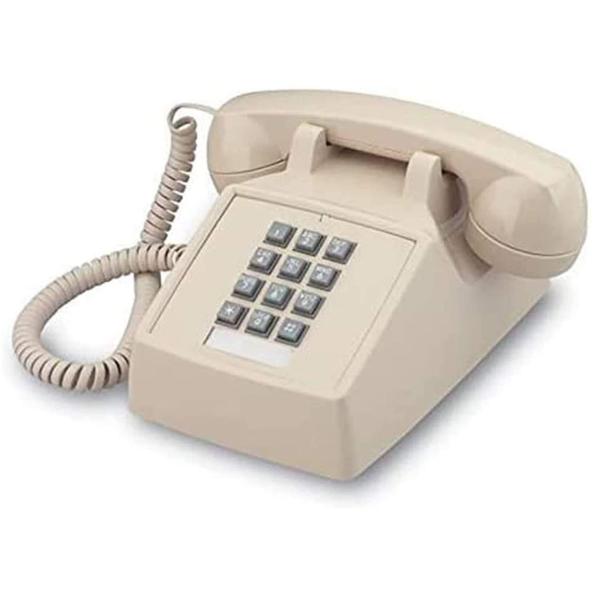 Single Line Classic 2500 Analog Desk Phone With Volume Control, Works On Pbx, Handset And Line Cord, 2 Ports, Beige/Ash