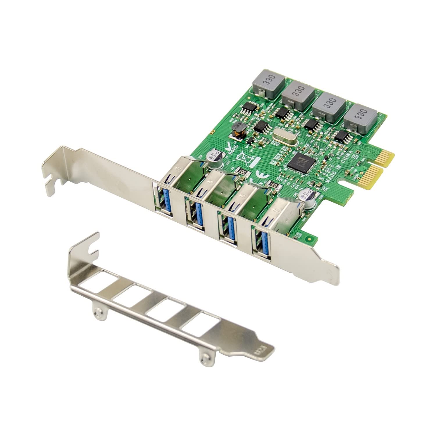 X-MEDIA XM-PEX-U304S 4-Port USB 3.0 PCI Express (PCIe x1) Card - PCI-E to USB 3.0 Expansion Adapter Card - VIA VL805 Chipset - B