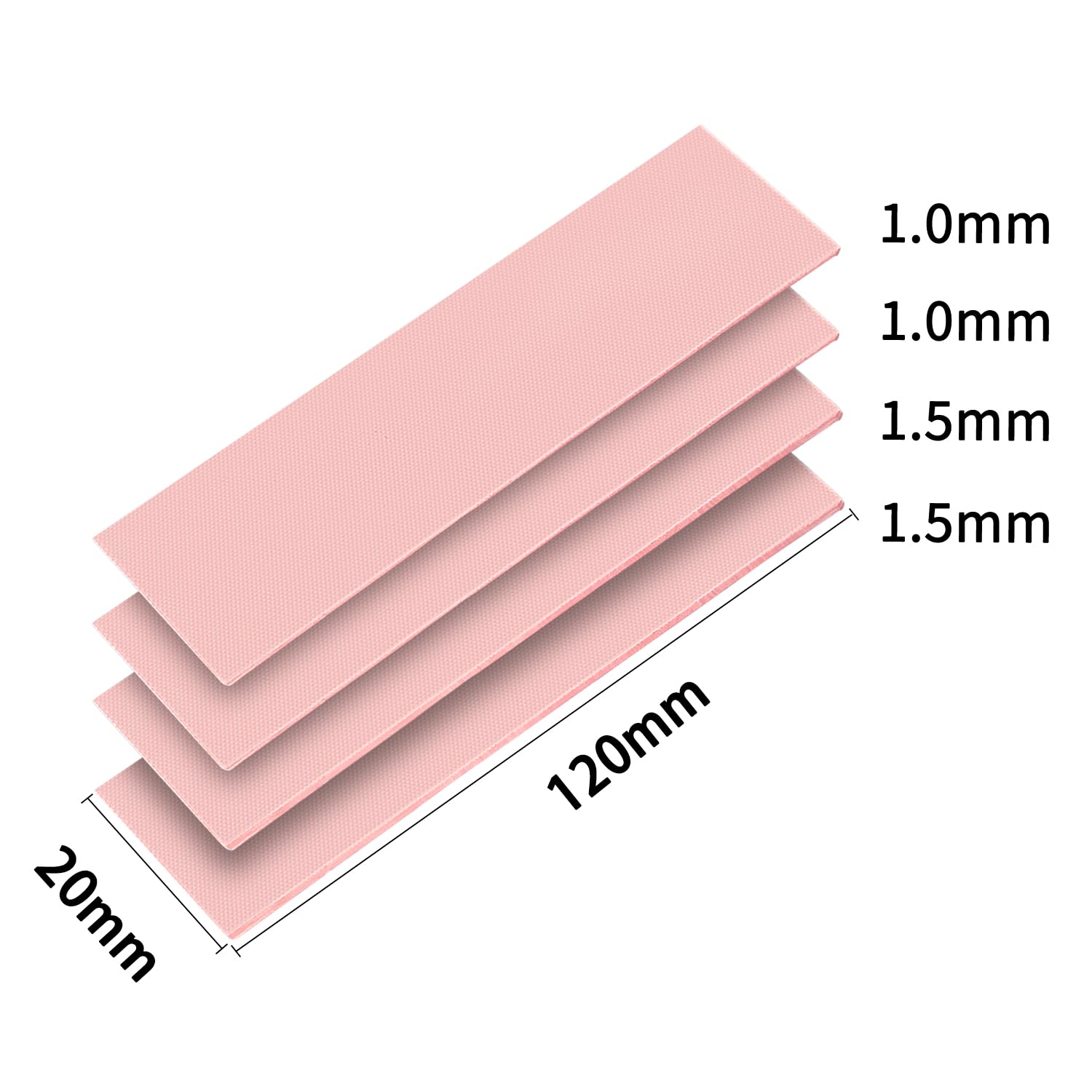 JOYJOM M.2 SSD Thermal Pad 4 Pack - 120x20mm, 15W, GPU Cooling, 1mm & 1.5mm for NVME, Laptop He