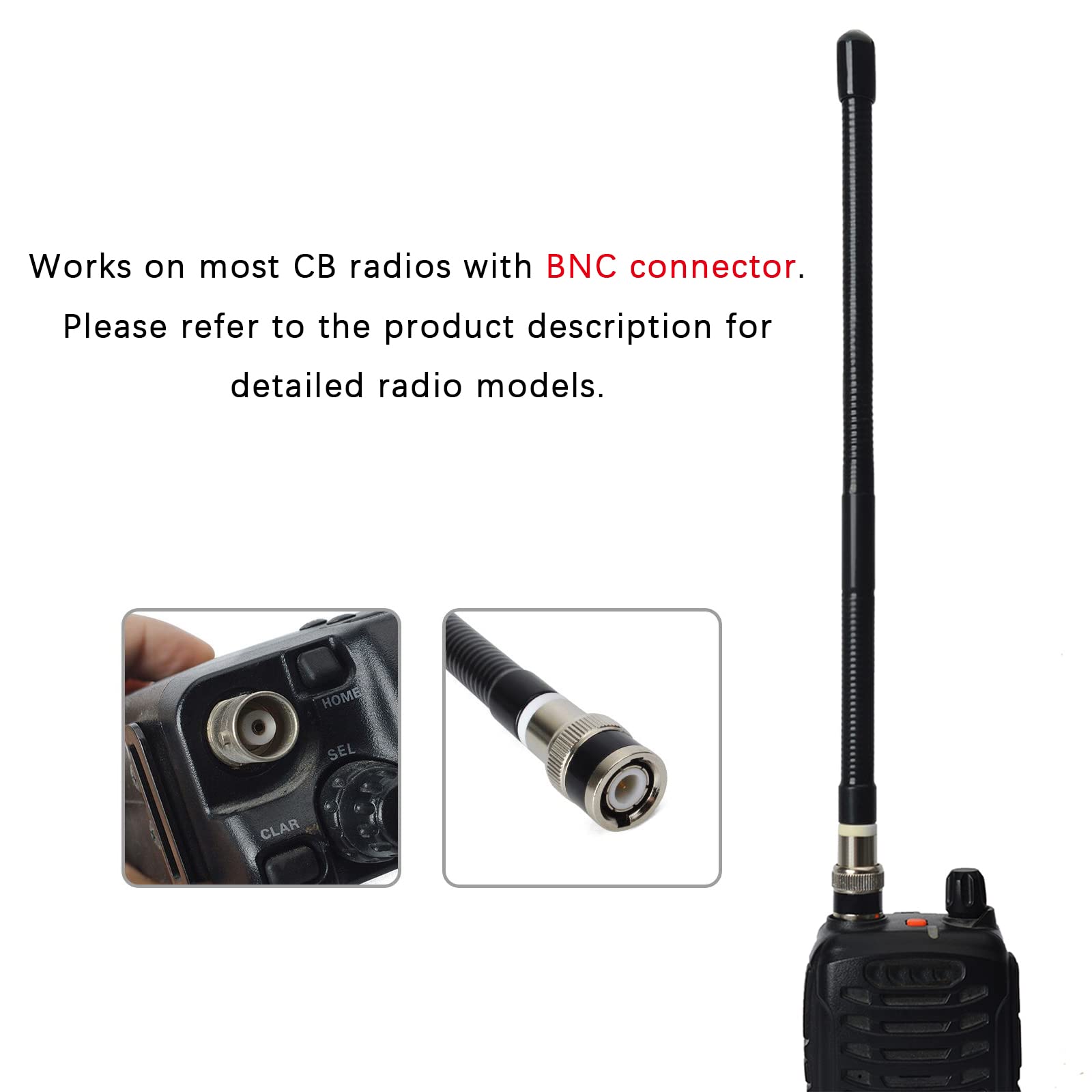 Twayrdio Cb Radio Antenna For Handheld Cb Radios, 26 29Mhz 9.8Inches Replacement Antenna With Bnc Connector Compatible With Cobr