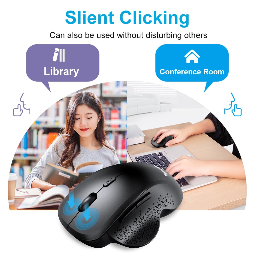 Anycool Bluetooth Mouse, Wireless Mouse, Ergonomic Mouse, 2.4Ghz With Usb Receiver, 1600 Dpi Optical Tracking, Quiet Clicks, Com
