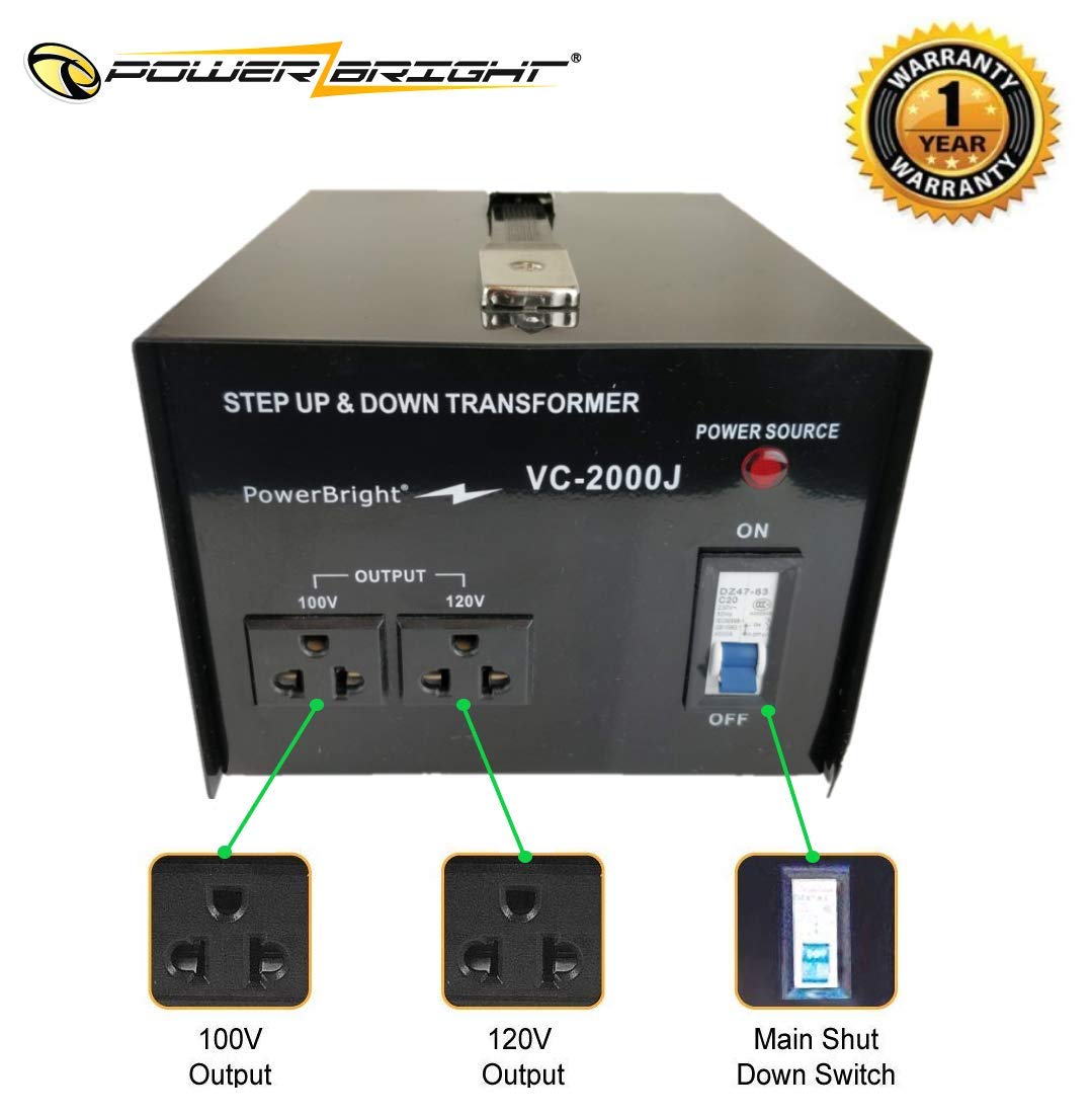 Powerbright 2000 Watts Japanese Voltage Transformers, Step Up And Down Japan Converter, Can Be Used In 120 Volt And 100V Countri