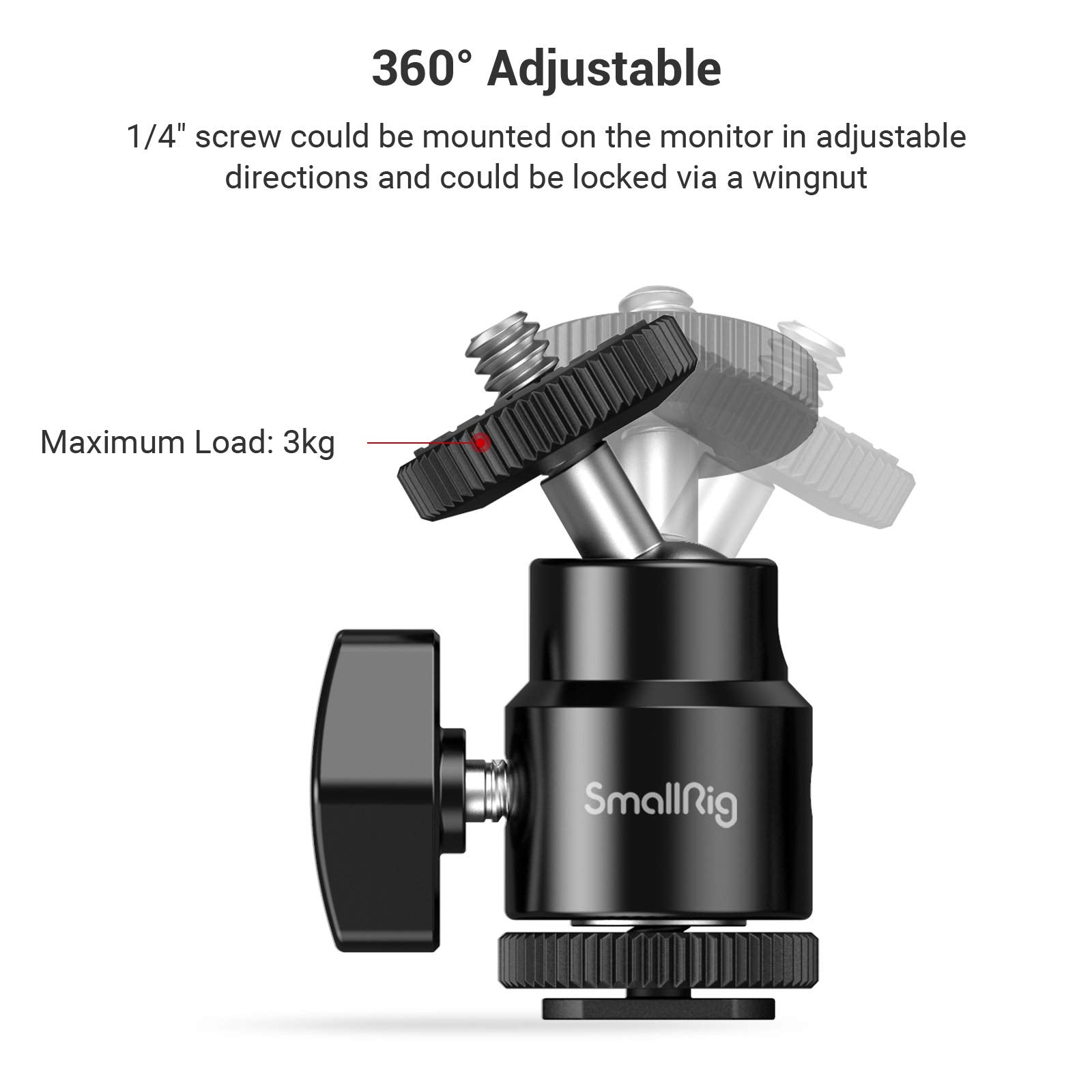Smallrig 1/4 Camera Hot Shoe Mount, Ballhead Tripod With Additional 1/4 Screw, 2Pcs Pack - 2059