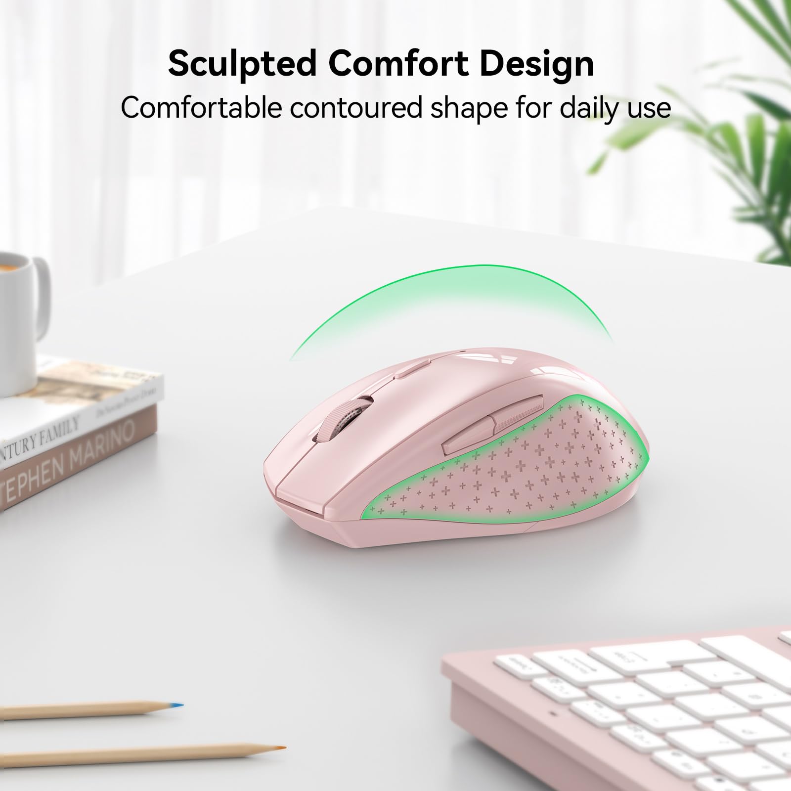 Tecknet Wireless Mouse, 2.4G Usb Computer Mouse With 6 Level Adjustable 4800 Dpi, 30 Months Battery, Ergonomic Grips, 6 Buttons Portable For Pc, Chromebook, Mac   Pink