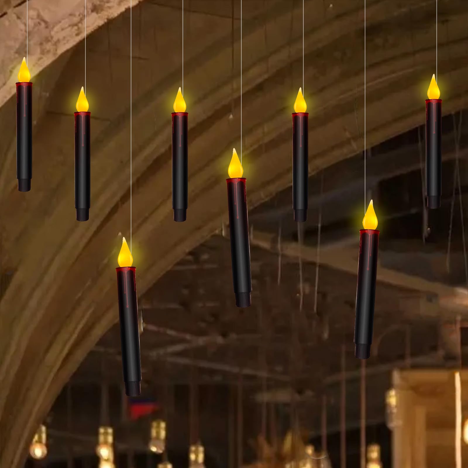 Halloween Decorations Candles Lights, 10 Pcs Halloween Black Floating Candles With Remote, Hanging Flickering Warm Flameless Can