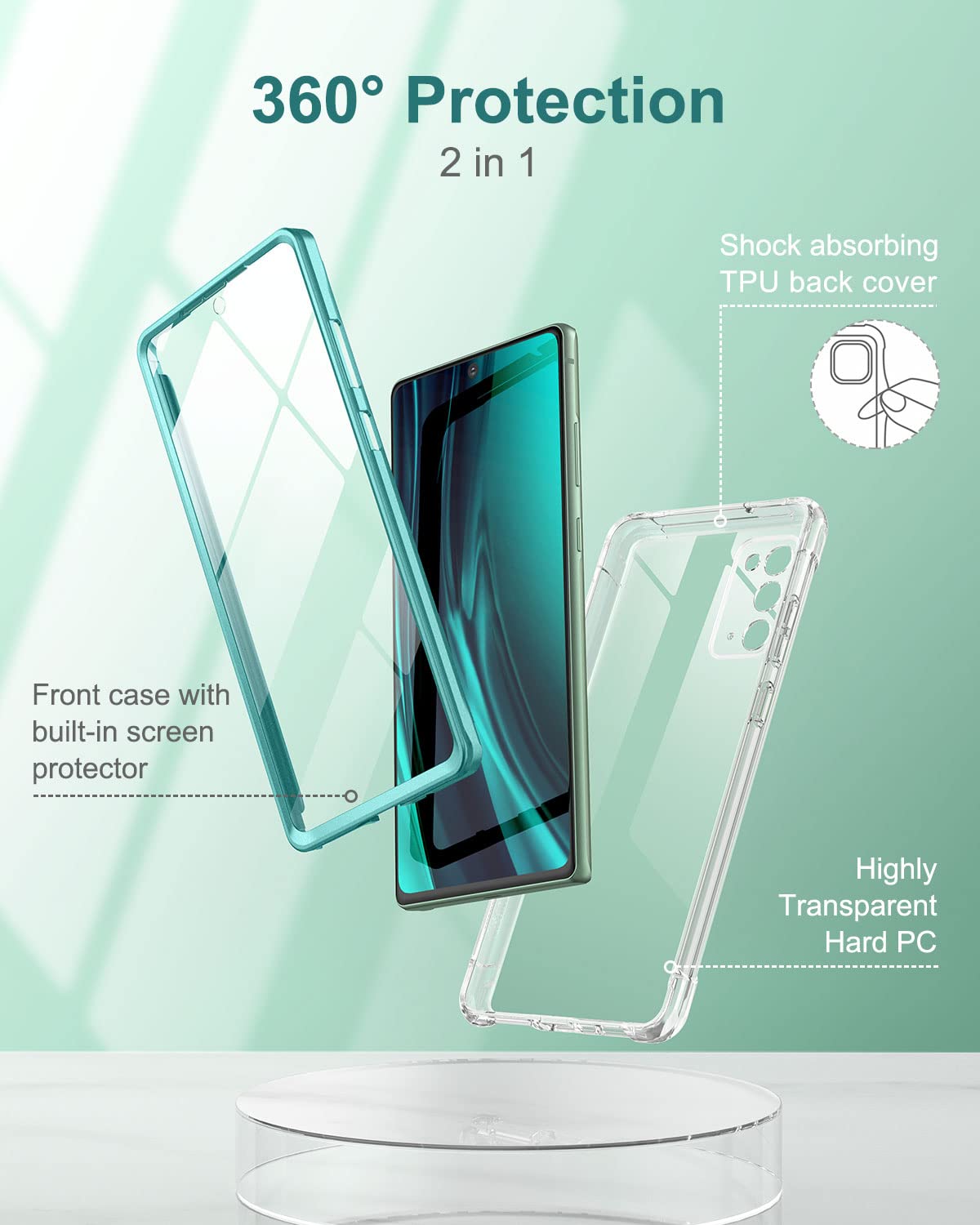 Suritch Clear Case For Galaxy Note 20 5G,[Built In Screen Protector]Full Body Protection Hard Shell+Soft Tpu Bumper Shockproof R